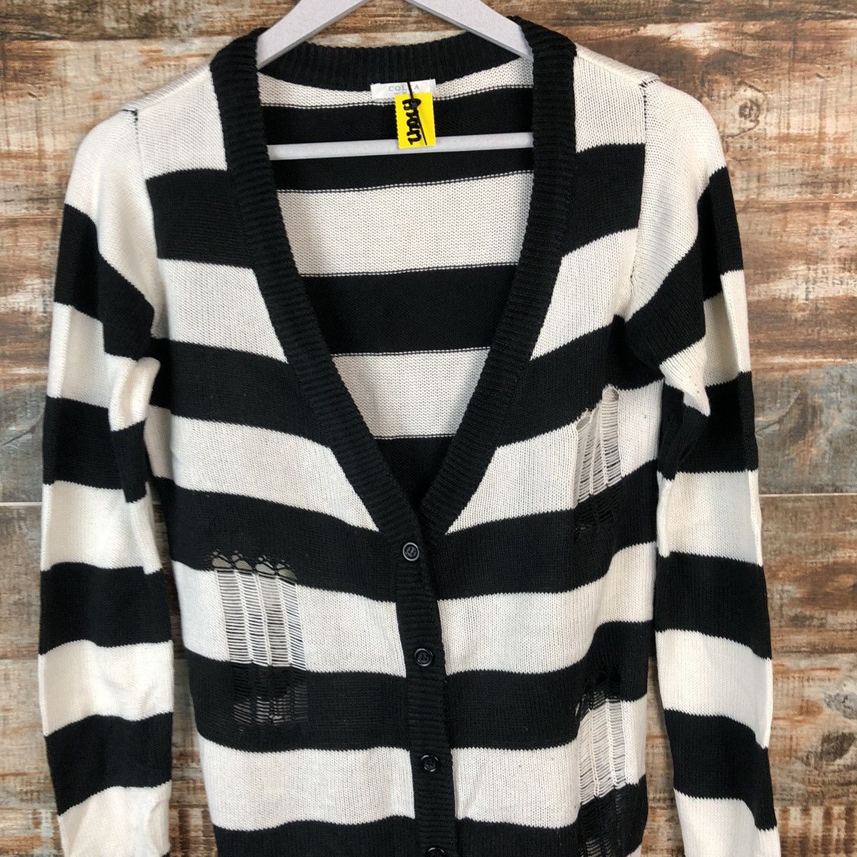 Japanese Brand × Solid and Striped Colza Stripe Black prison ripped Cardigan Knitwear #A2042 Size M / US 6-8 / IT 42-44 - 5 Thumbnail