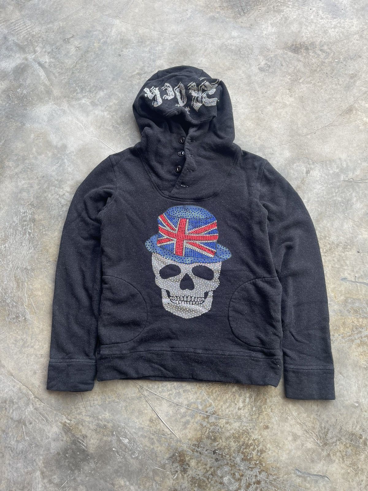 image of Ppfm x Vintage Only Lalacub Japan Skull Big Logo Hoodie in Black, Men's (Size XS)