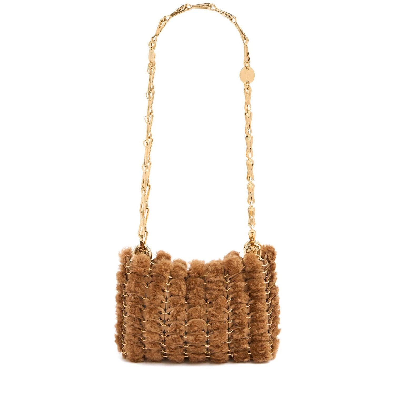 RABANNE Sparkle Nano Sphere Camel/Gold Shoulder Bag New And