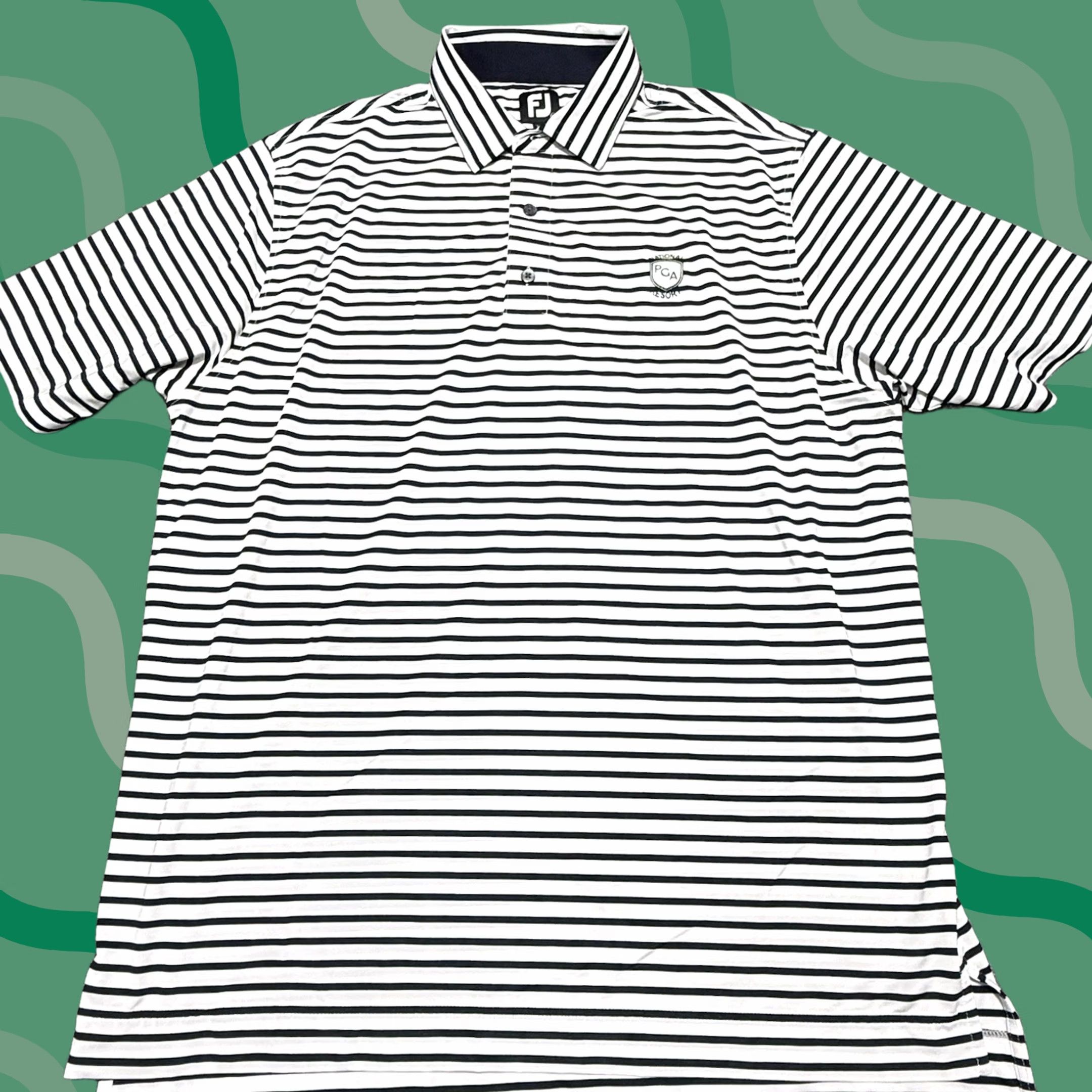 Footjoy Footjoy Polo Shirt Mens XL White Golf PGA National Resort Florida Blue Striped Short Sleeve Moisture Wicking Size US XL / EU 56 / 4 - 1 Thumbnail