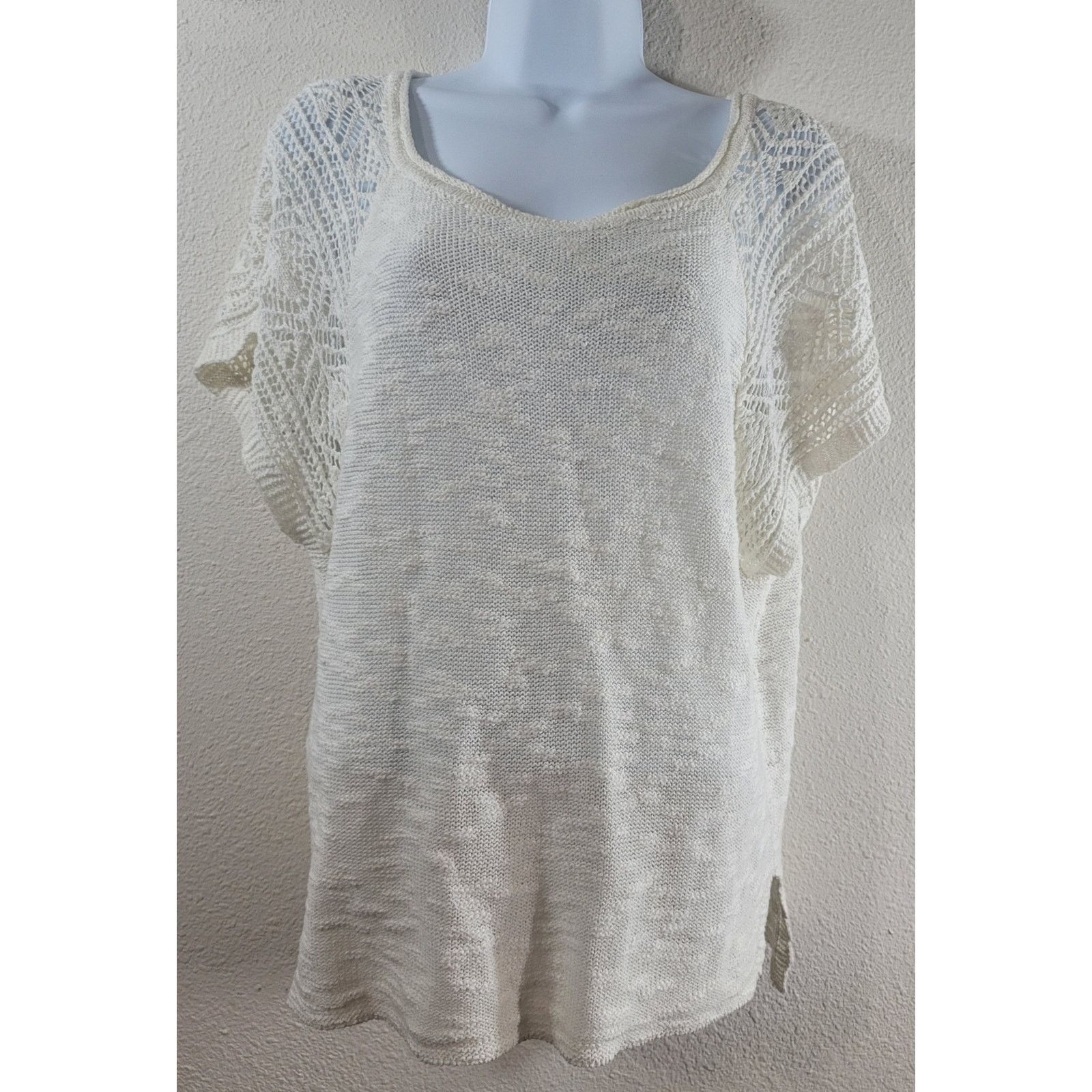 Other Maurices Cream Knit Scoop Neck Top Small Lightweight Crochet Size S / US 4 / IT 40 - 1 Thumbnail