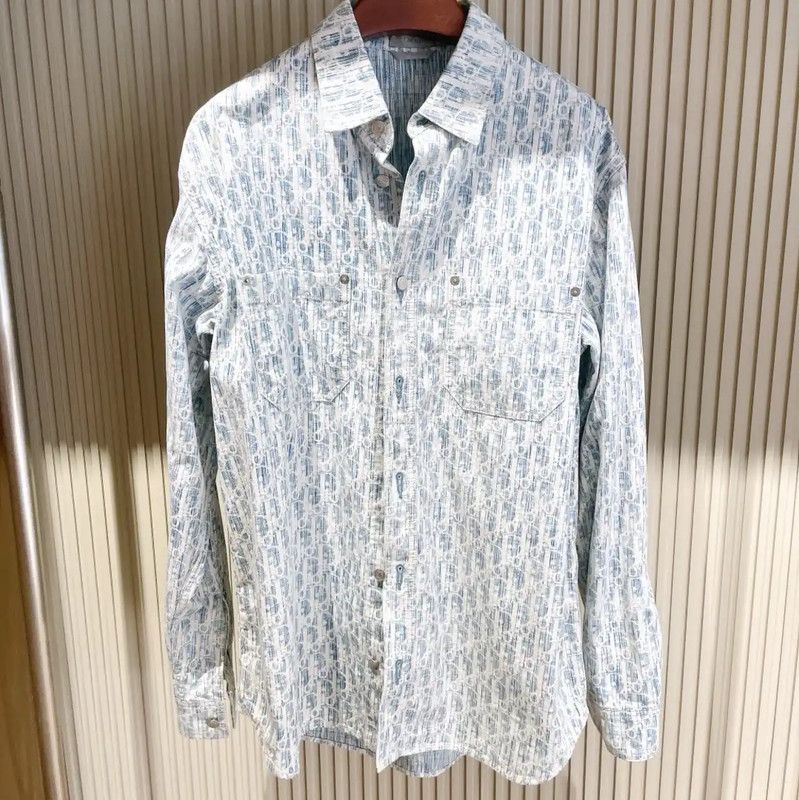 Dior Dior Blue Denim Logo Print Long Sleeve Shirt 0089 Size US L / EU 52-54 / 3 - 1 Thumbnail