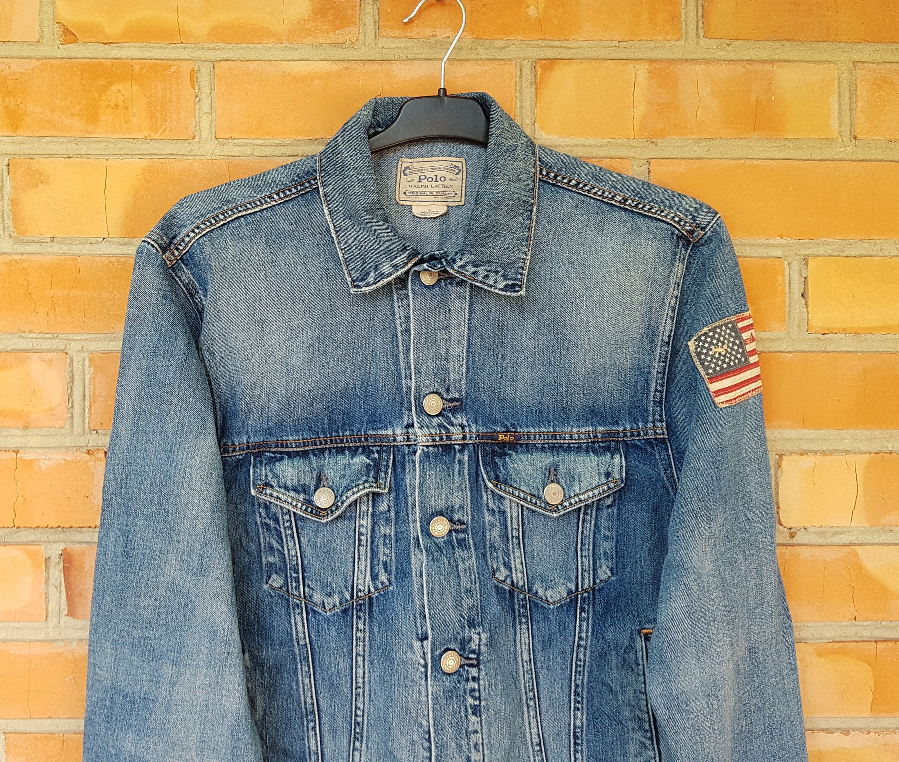 Polo Ralph Lauren Polo Ralph Lauren Distressed Denim Jacket USA Flag Size US M / EU 48-50 / 2 - 2 Thumbnail