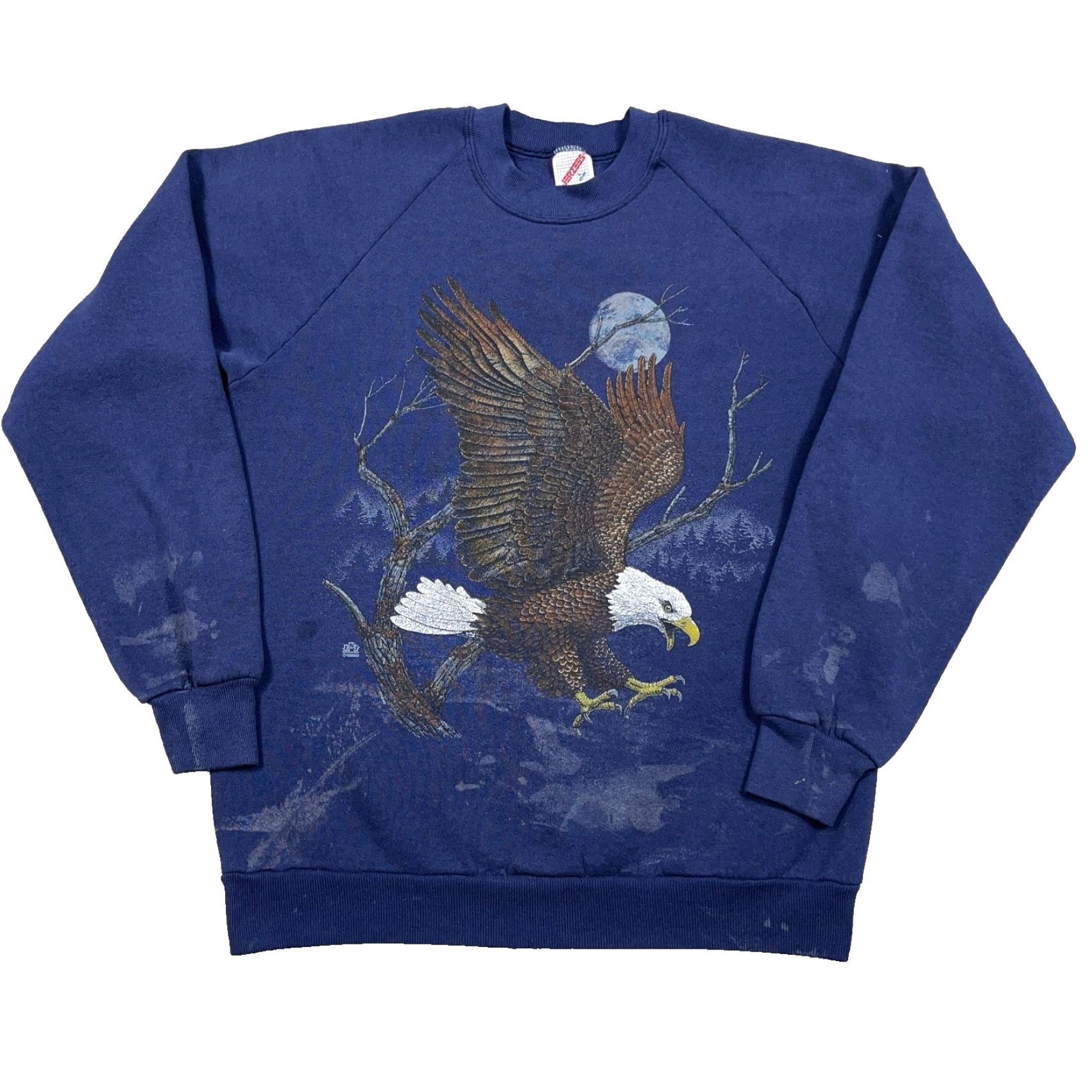 Jerzees Vintage Jerzees Blue Crewneck Sweatshirt Men L Indoor 90s USA Nature Graphic Print Bald Eagle, Faded Grunge, Classic Retro 80s 90s Shirt Mens Size US L / EU 52-54 / 3 - 2 Thumbnail