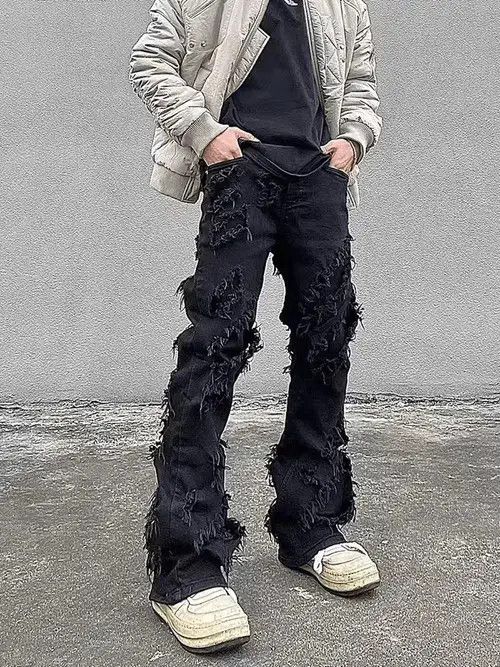 Japanese Brand × Jean High street black raw edge ripped jeans Size US 32 / EU 48 - 1 Thumbnail