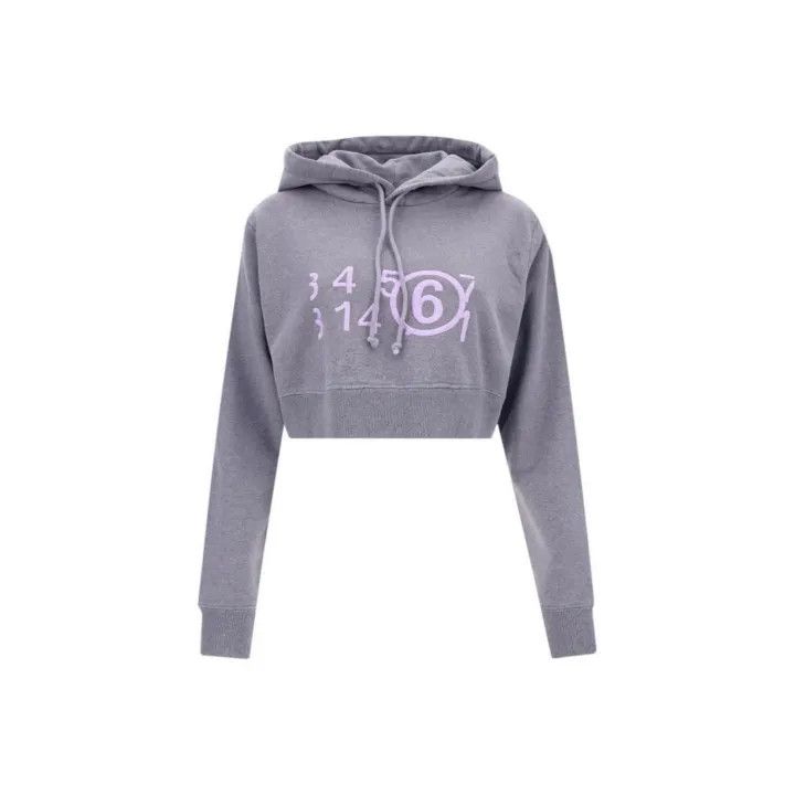 Maison Margiela Maison Margiela Gray Cropped Hoodie with Digital Embroidery 0079 Size M / US 6-8 / IT 42-44 - 1 Thumbnail