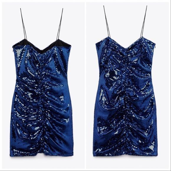 Zara NWT ZARA Womens Dress Inc Blue Sparkly Draped Mini Party Siz Size XS / US 0-2 / IT 36-38 - 15 Thumbnail