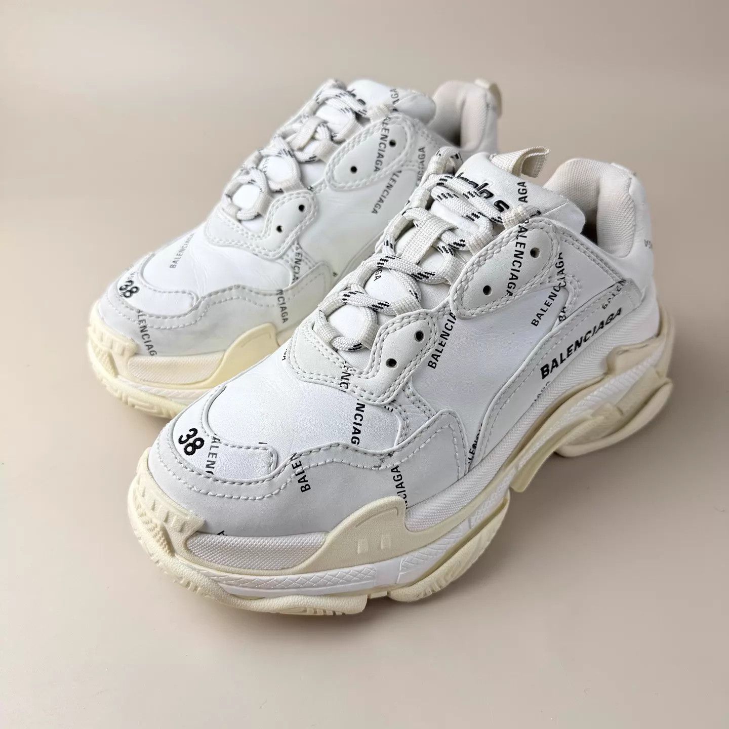 Balenciaga Balenciaga Triple S Black White Logo 95 New 38 EU Size US 7.5 / IT 37.5 - 1 Thumbnail