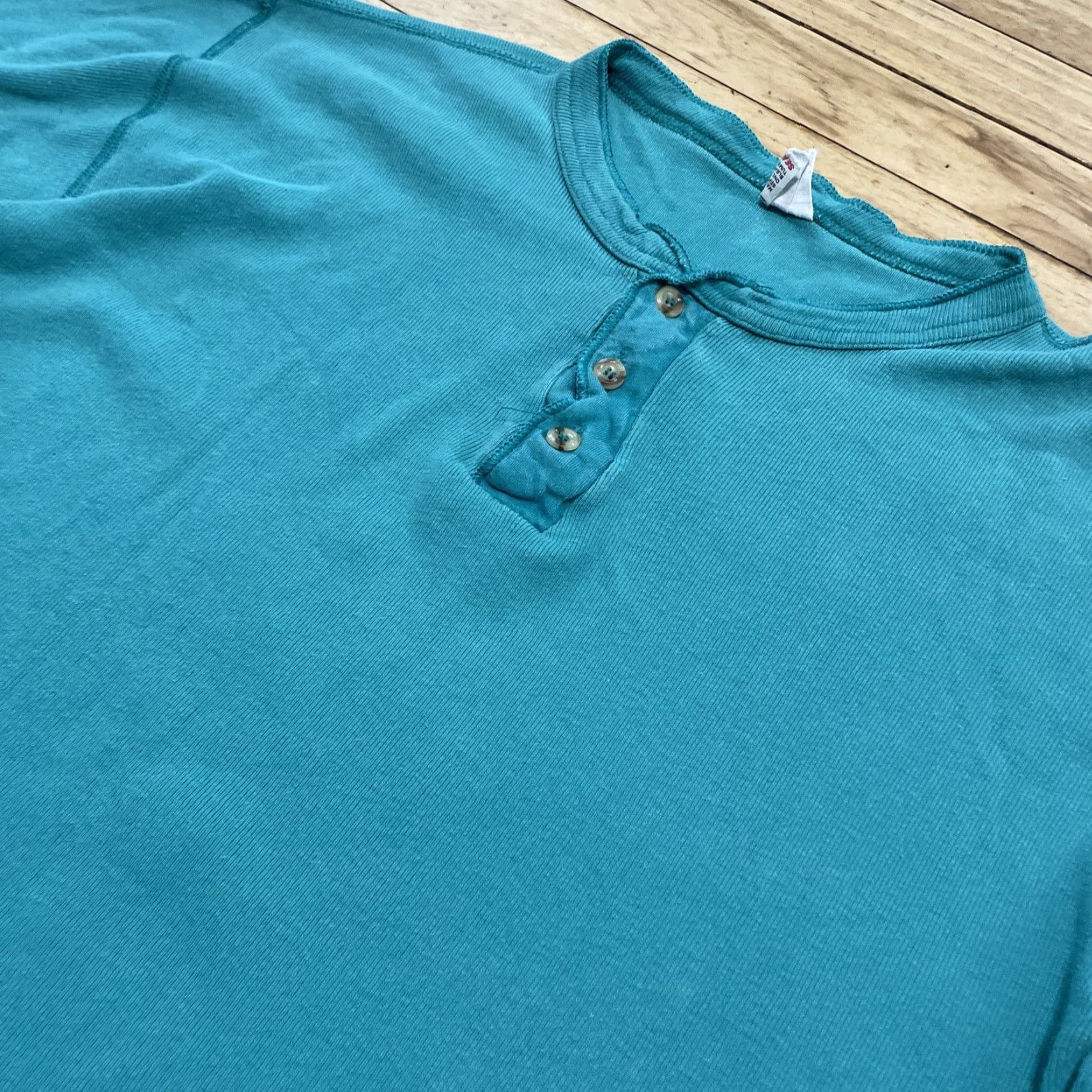 Sears VINTAGE Sears Henley Shirt Men L Aqua Teal Blue 70s Retro Western Knit 42" Chest Long Sleeve T-Shirt Mens Size US L / EU 52-54 / 3 - 6 Thumbnail