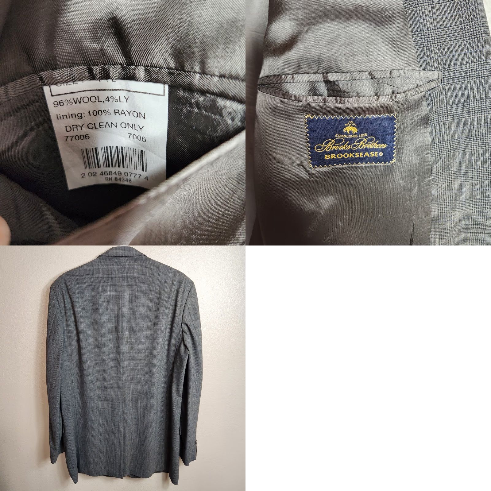 Brooks Brothers Brooks Brothers Mens Brooksease Wool Gray Glen Plaid 2 Button Blazer-Size 44L Size 44R - 8 Thumbnail