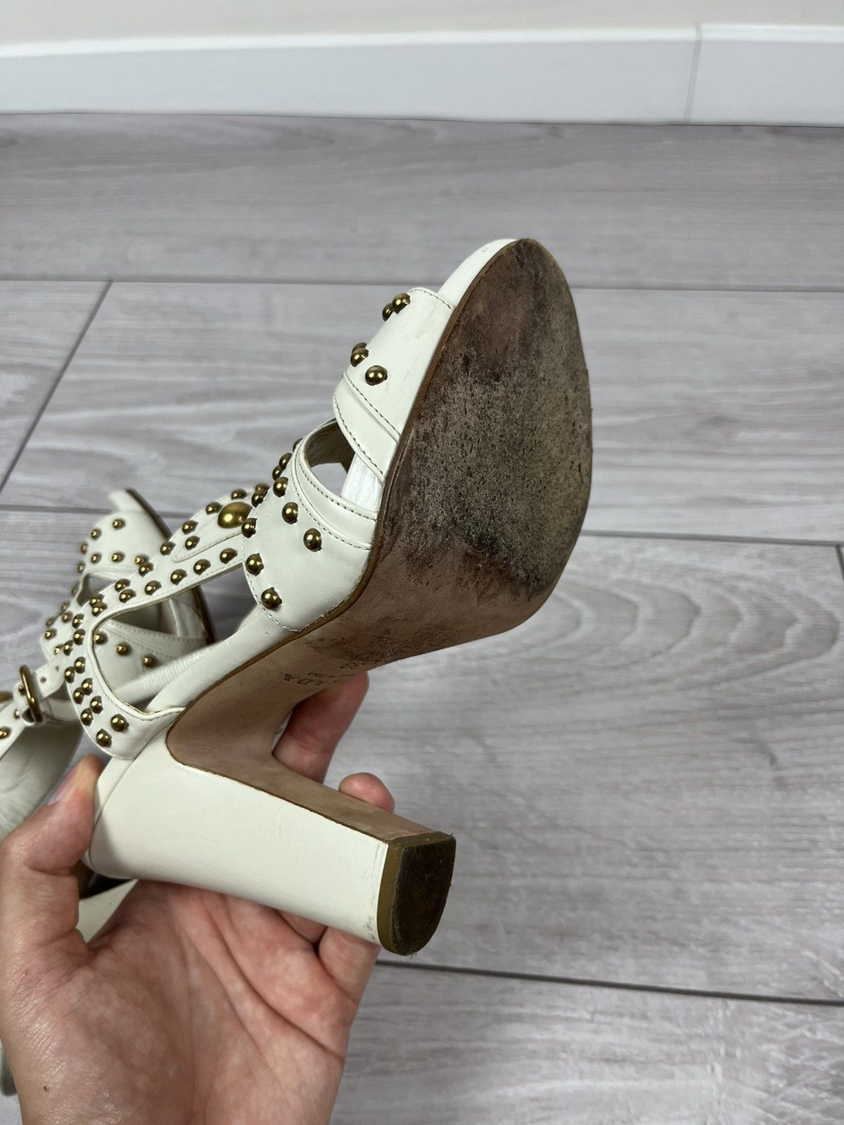 Prada Prada White Leather Studded Heels Sandals Shoes Size US 9 / IT 39 - 13 Thumbnail