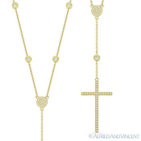 Other Cross Crucifix CZ Crystal 925 Sterling Silver Pendant & Cath Size ONE SIZE - 3 Thumbnail