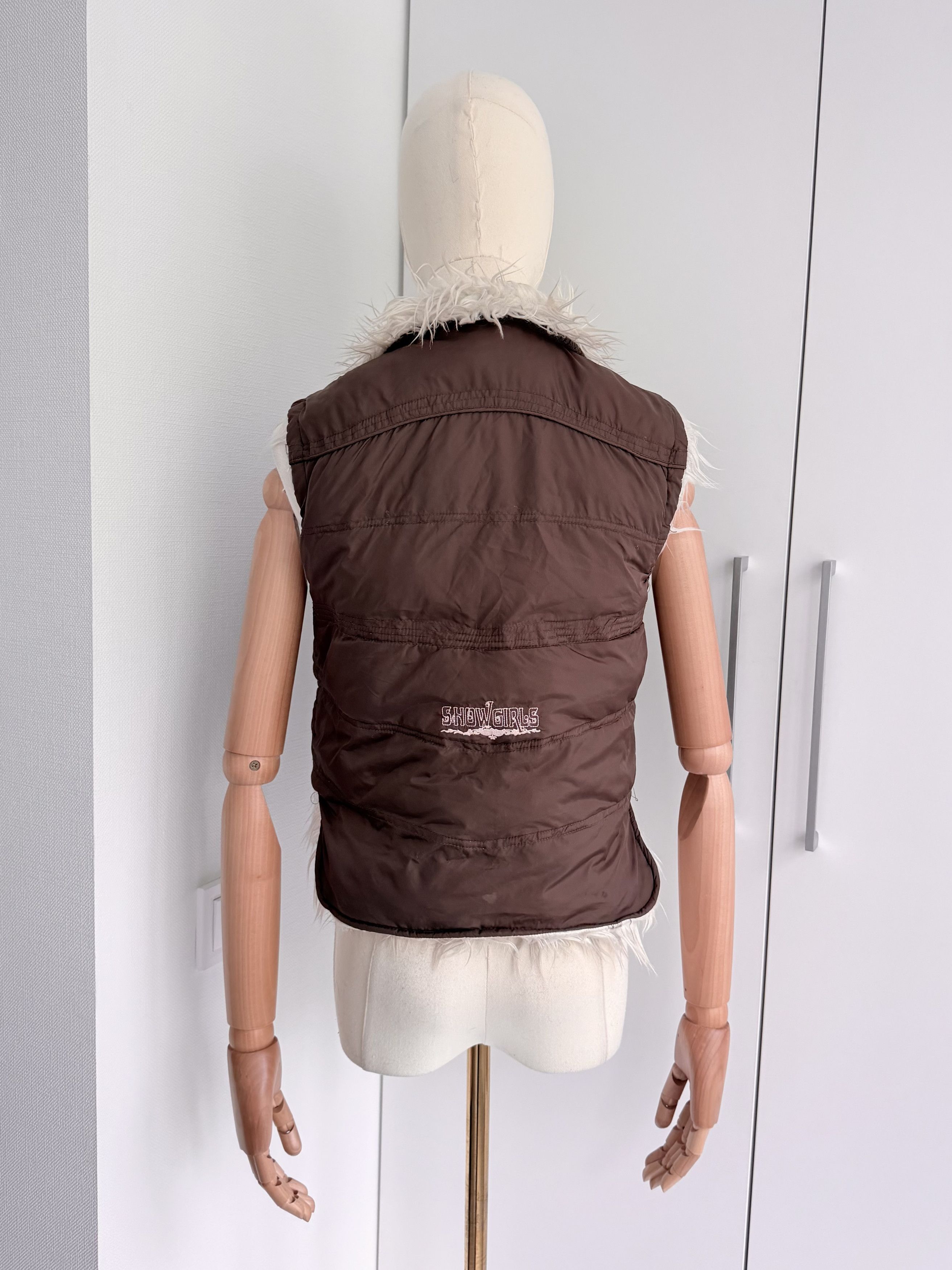 Vintage Brown Cropped Gilet Women XS Faux Fur Y2K Biker Utility Vest Size XS / US 0-2 / IT 36-38 - 4 Thumbnail