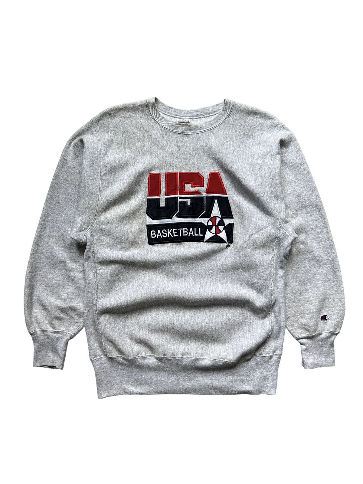 image of Vintage Champion Reverse Weave Usa Basketball Sweatshirt in Grey, Men's (Size XL)