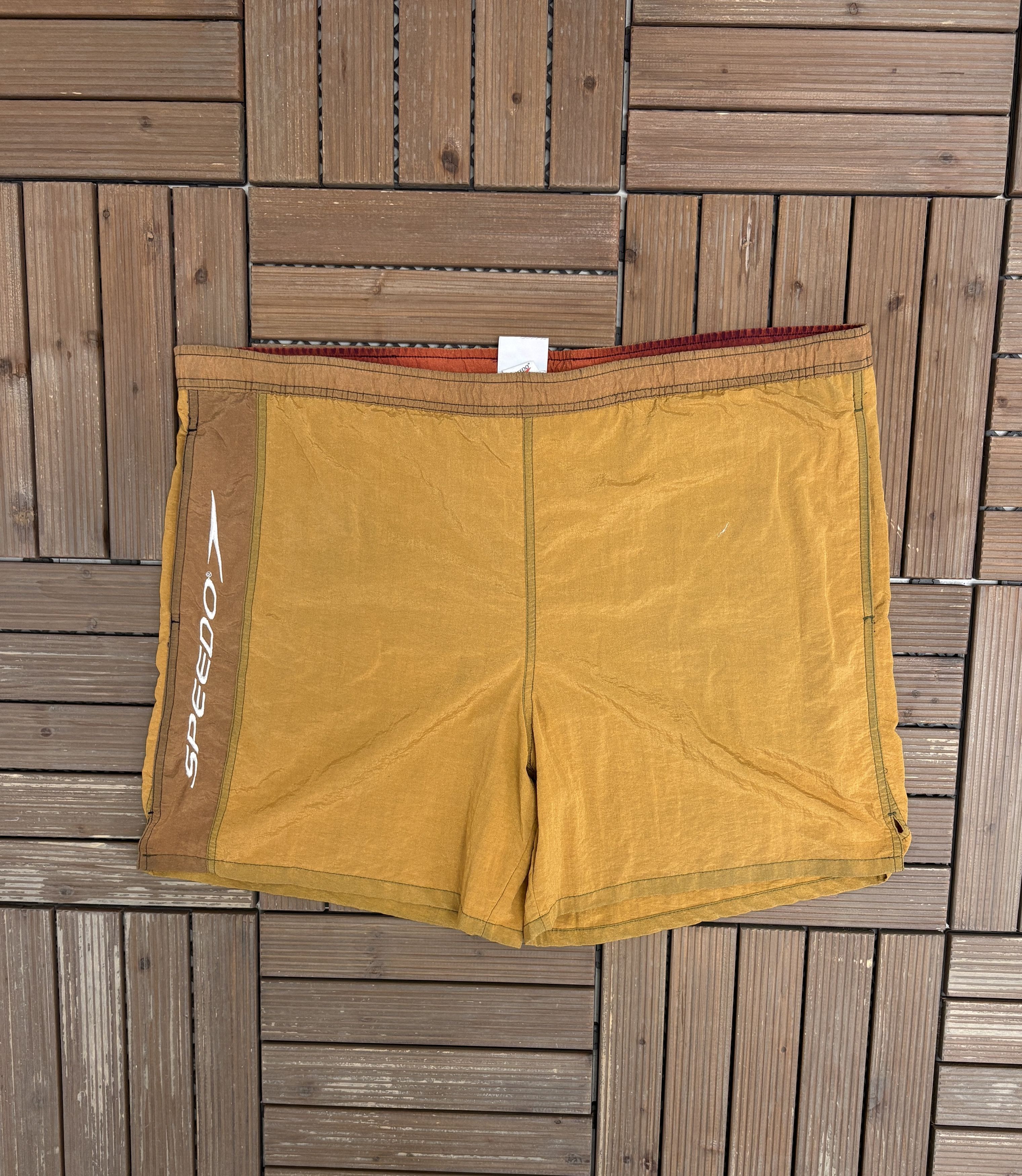 Vintage Speedo Embroidered Vintage Beige Brown Track Shorts Size US 41 - 1 Thumbnail