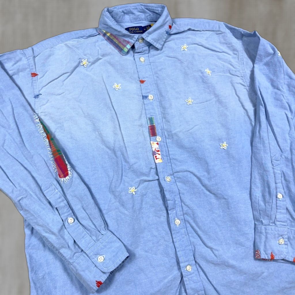 Polo Ralph Lauren VINTAGE Polo Ralph Lauren Shirt Men Small 14 Blue Button Up Patch Work Embroidered Faded Size US S / EU 44-46 / 1 - 1 Thumbnail