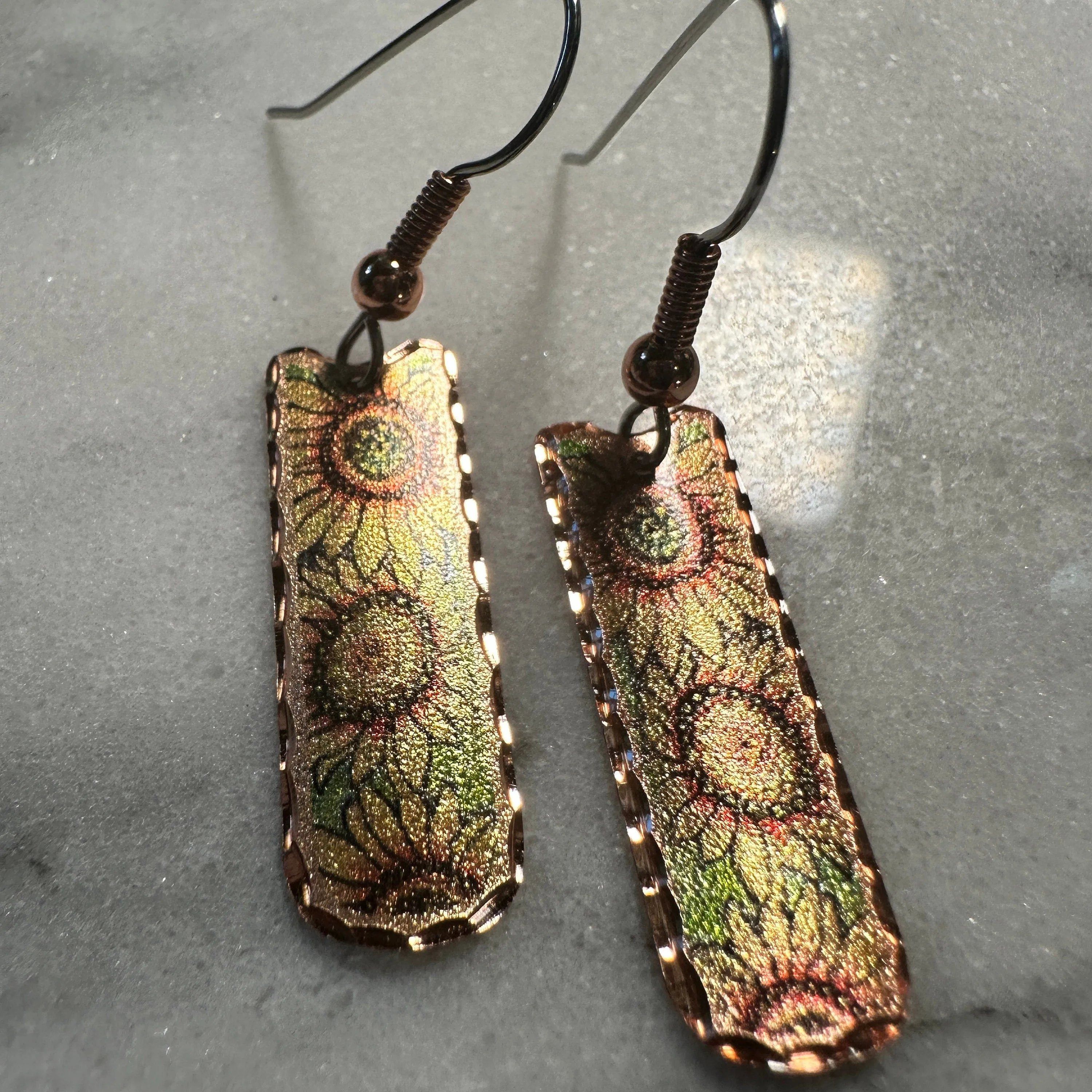Other Handcrafted Copper Diamond Cut Sunflower Wire Drop Earrings, Size ONE SIZE - 7 Thumbnail