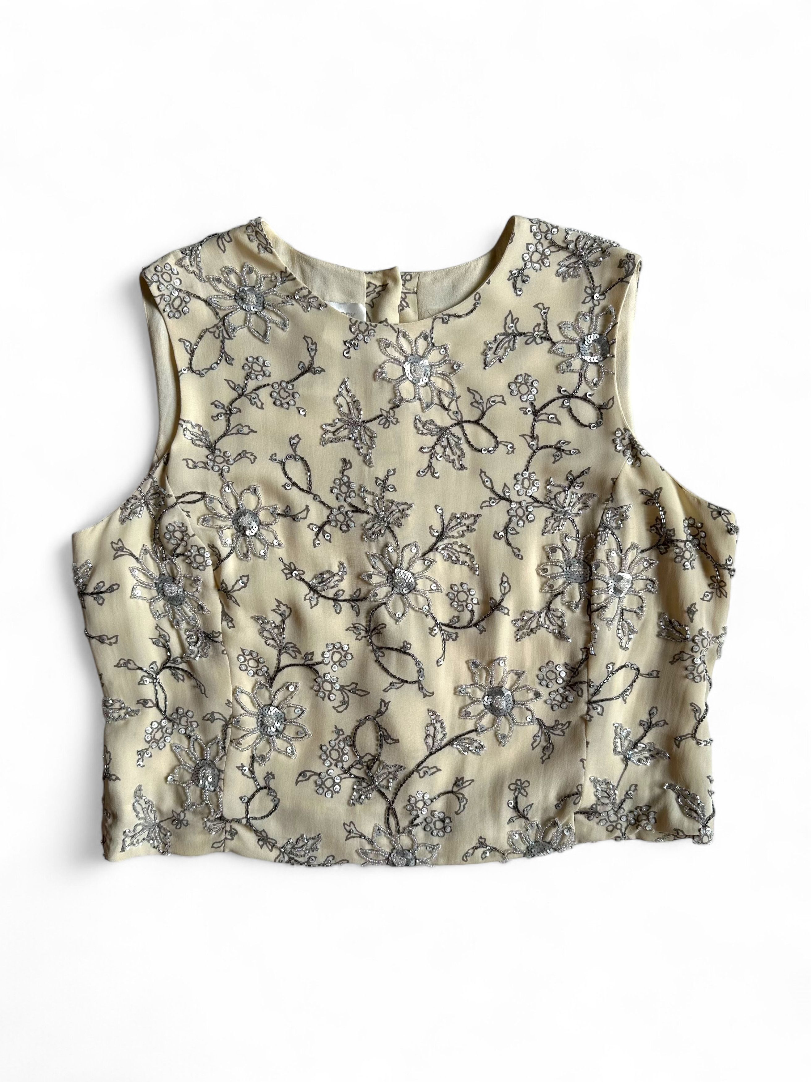 Vintage Vintage Silk Beads & Sequins Top Sleeveless Blouse (M) Size M / US 6-8 / IT 42-44 - 1 Thumbnail