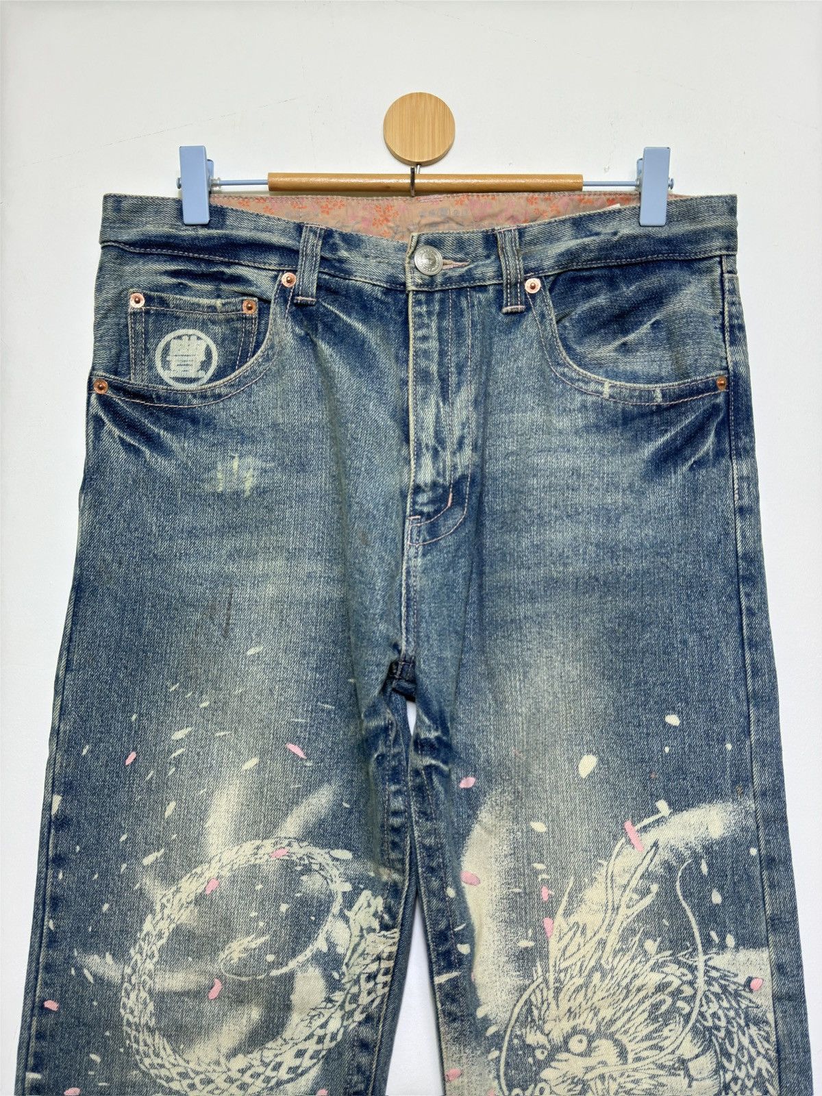 Hysteric Glamour Rare Karakuri Tamashi Sukajan Acid Wash Paint Splash Dragon Size US 32 / EU 48 - 3 Thumbnail