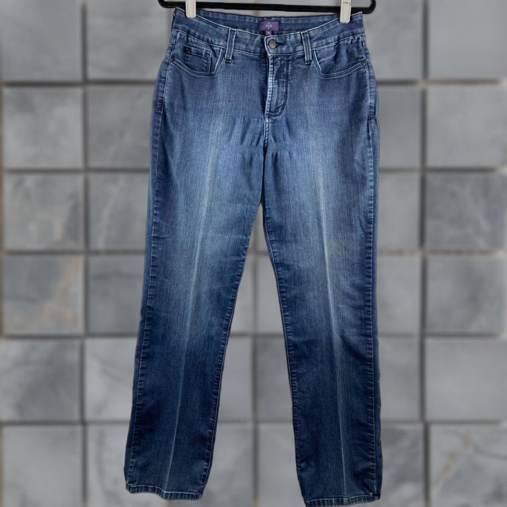NYDJ VINTAGE is not vintage; NYDJ Jeans Size 10 Womens Blue Straight Lift Tuck Dark Distressed Stretch Denim Size 32" / US 10 / IT 46 - 1 Thumbnail