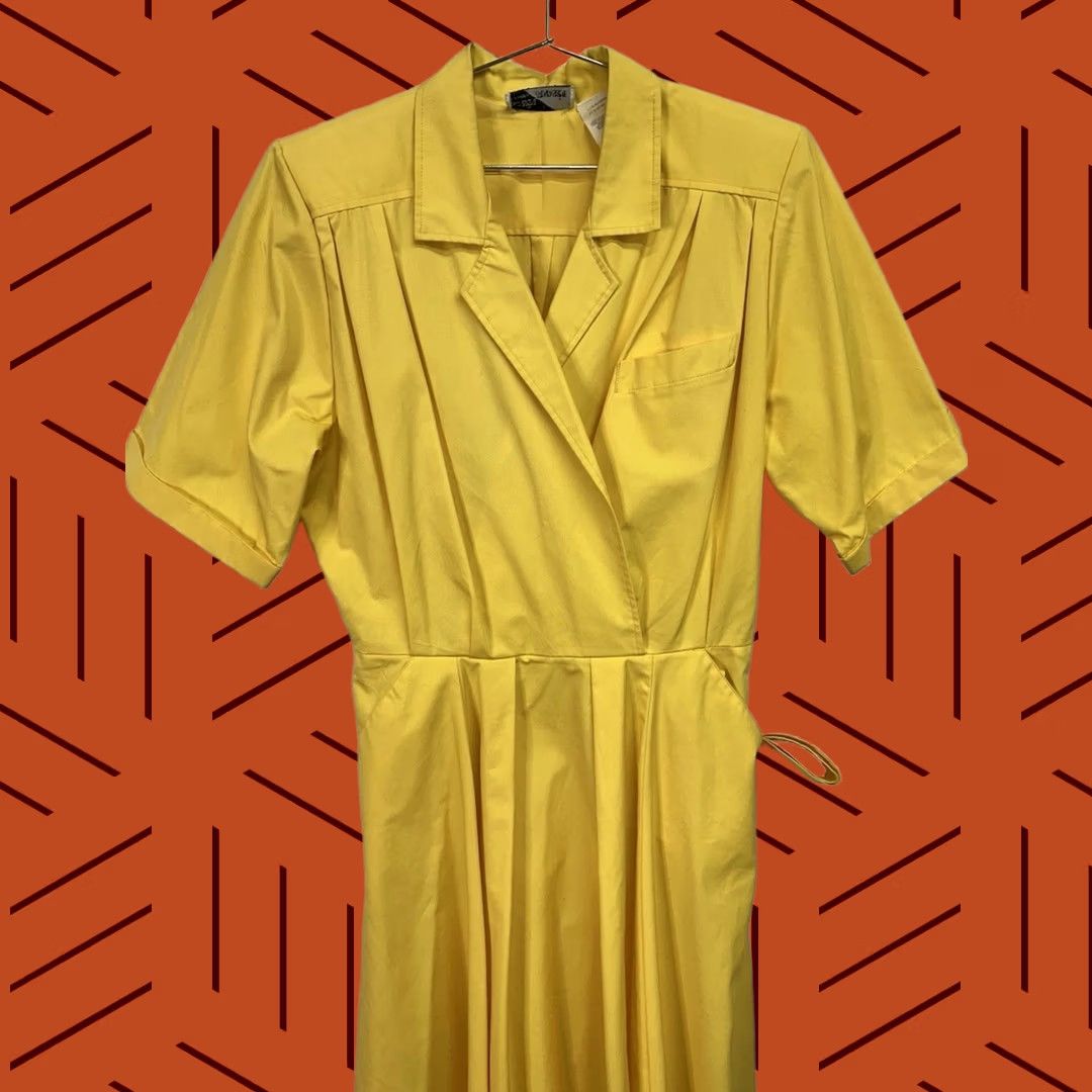 Vintage VINTAGE Sunshine Starshine Yellow Shirt Dress 16 Button Side Belted 80s Mod Dress Boys? Wait Size XXL / US 16-18 / IT 52-54 - 1 Thumbnail