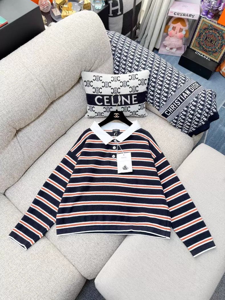 Chanel Chanel Striped loose lapel lion buckle long-sleeved knitte Size XS / US 0-2 / IT 36-38 - 2 Thumbnail