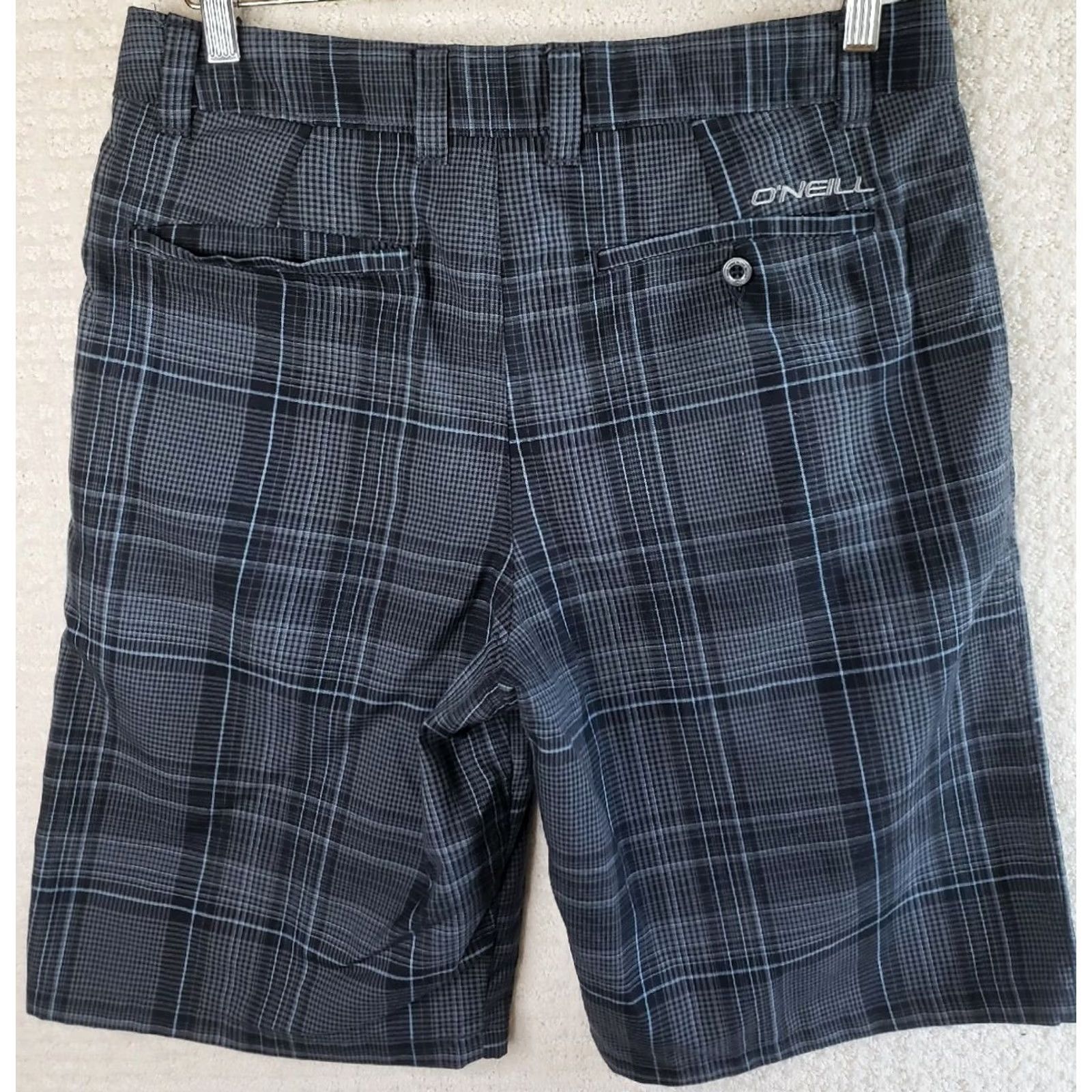 J Brand O’Neill Surf Brand Casual Chino Shorts Men 30x10 Plaid Zip Belt Loops Logo Pockets Gray Blue Black Twill New Size US 30 / EU 46 - 5 Thumbnail
