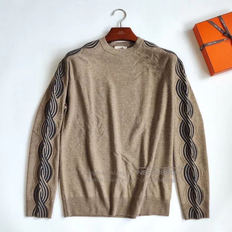 Hermes Hermes Khaki Arm Knit Jacquard Wool Sweater Size US M / EU 48-50 / 2 - 1 Thumbnail
