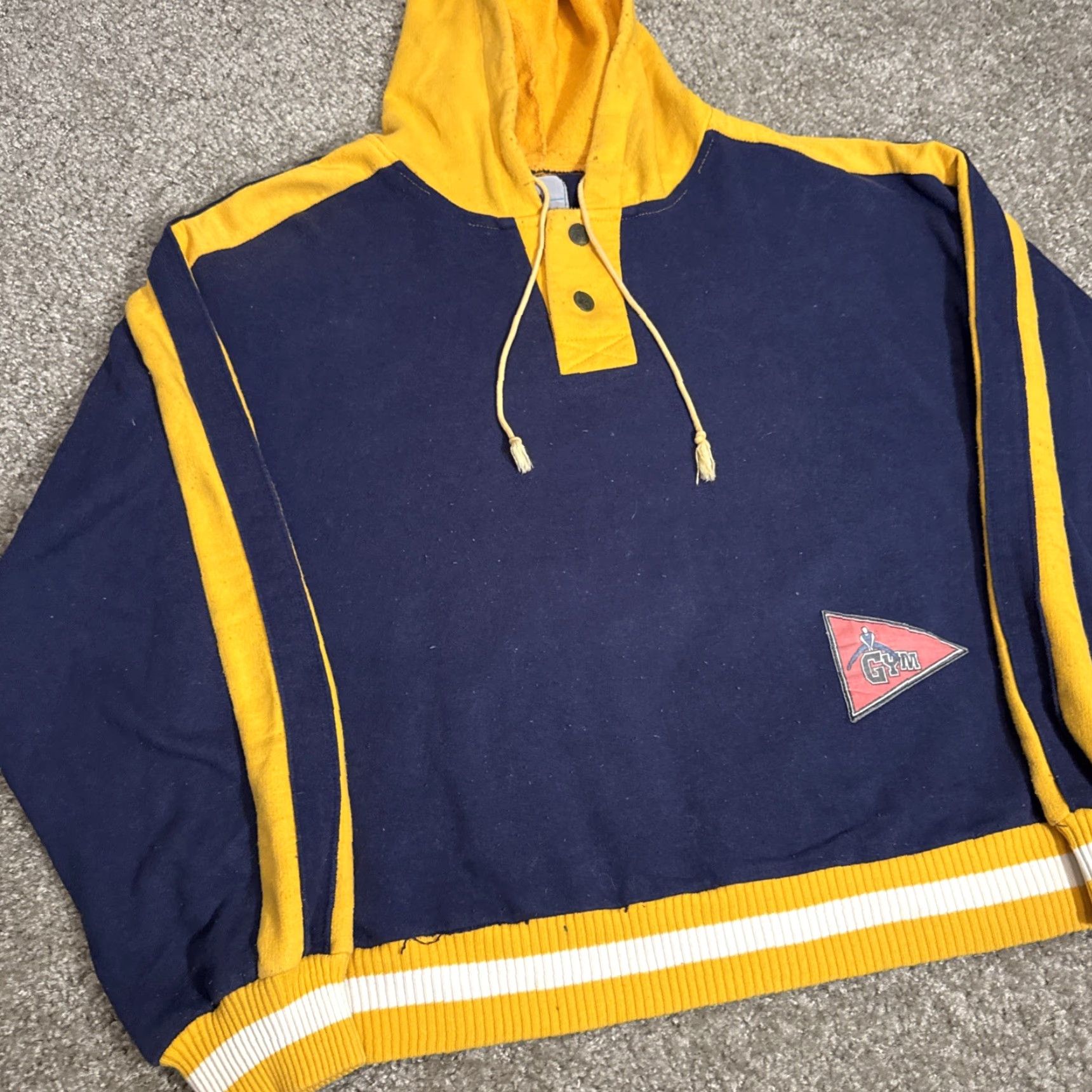 Vintage VINTAGE 1980s Navy Blue / Gold Pullover Cropped Workout Hoodie Sweatshirt M Women Blue Activewear Hoodie Size M / US 6-8 / IT 42-44 - 3 Thumbnail