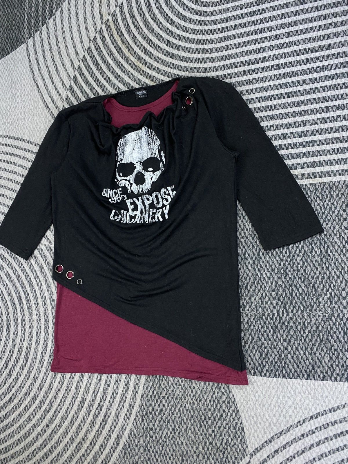 14th Addiction Vintage Hovering Black Maroon Layered Skull Punk Shirt Size M / US 6-8 / IT 42-44 - 4 Thumbnail