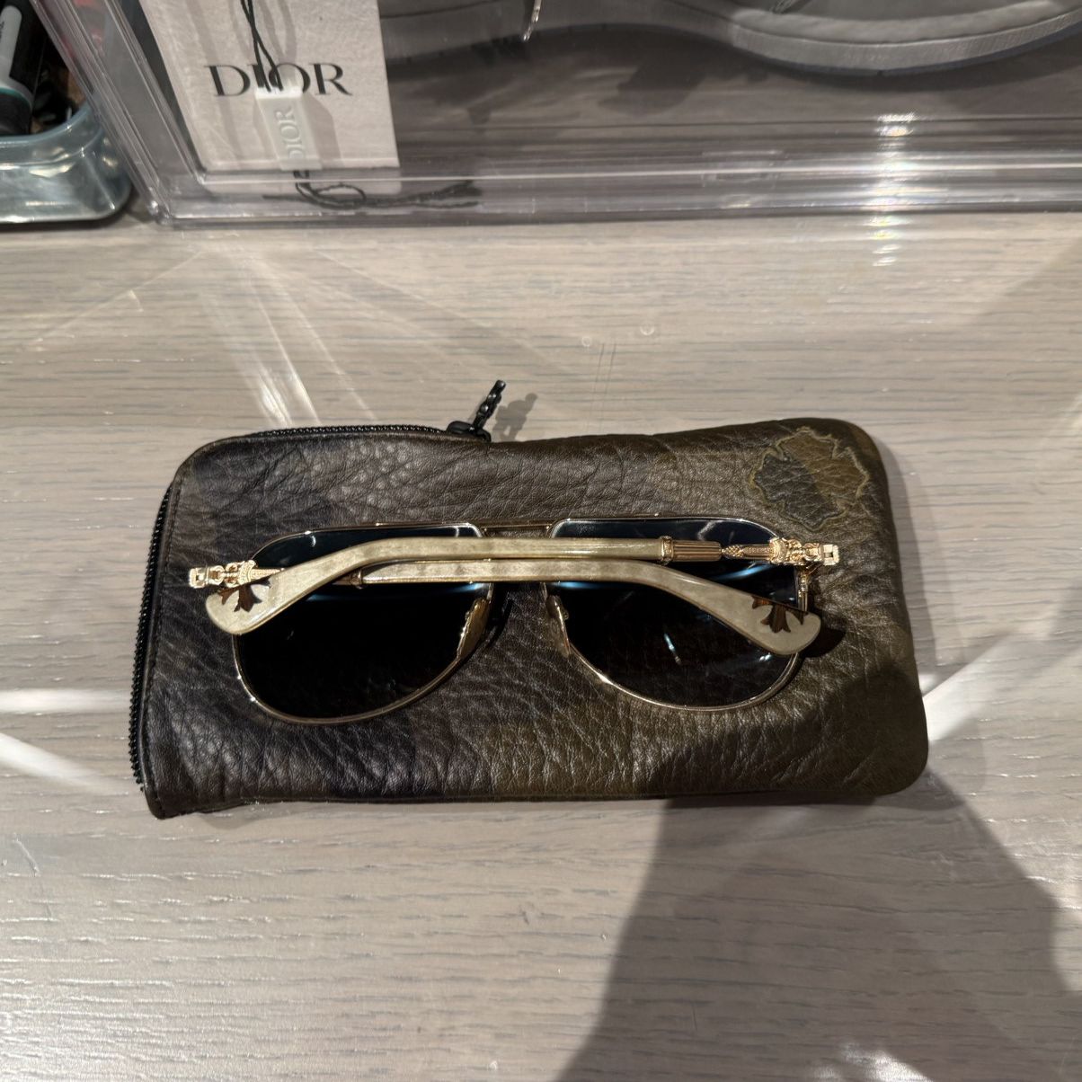 Chrome Hearts 1/1 Chrome Hearts Aviators, Gold Plated Pearl Temples RARE! Size ONE SIZE - 6 Thumbnail