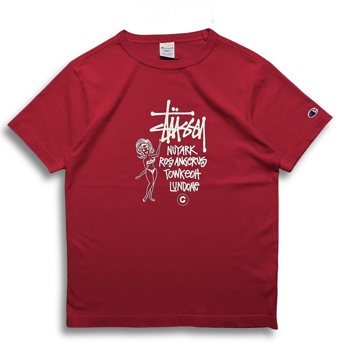 Stussy X Champion T Shirt | Grailed