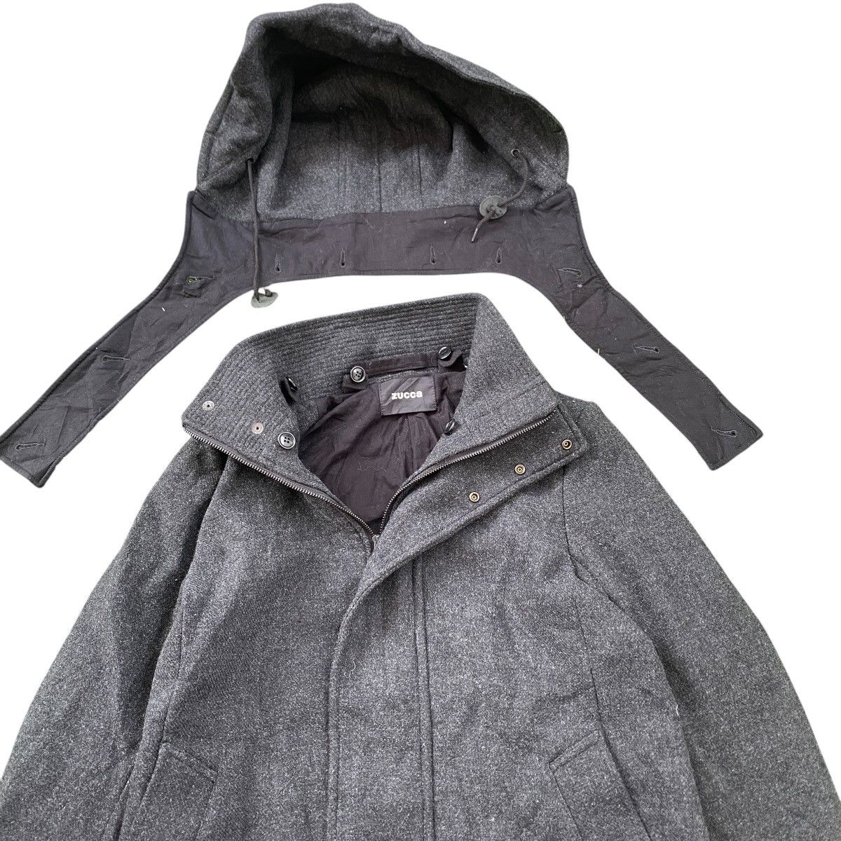 Issey Miyake × Japanese Brand × Zucca Vintage Zucca Wool Jacket by Issey Miyake Removable Hoodie Size L / US 10 / IT 46 - 4 Thumbnail