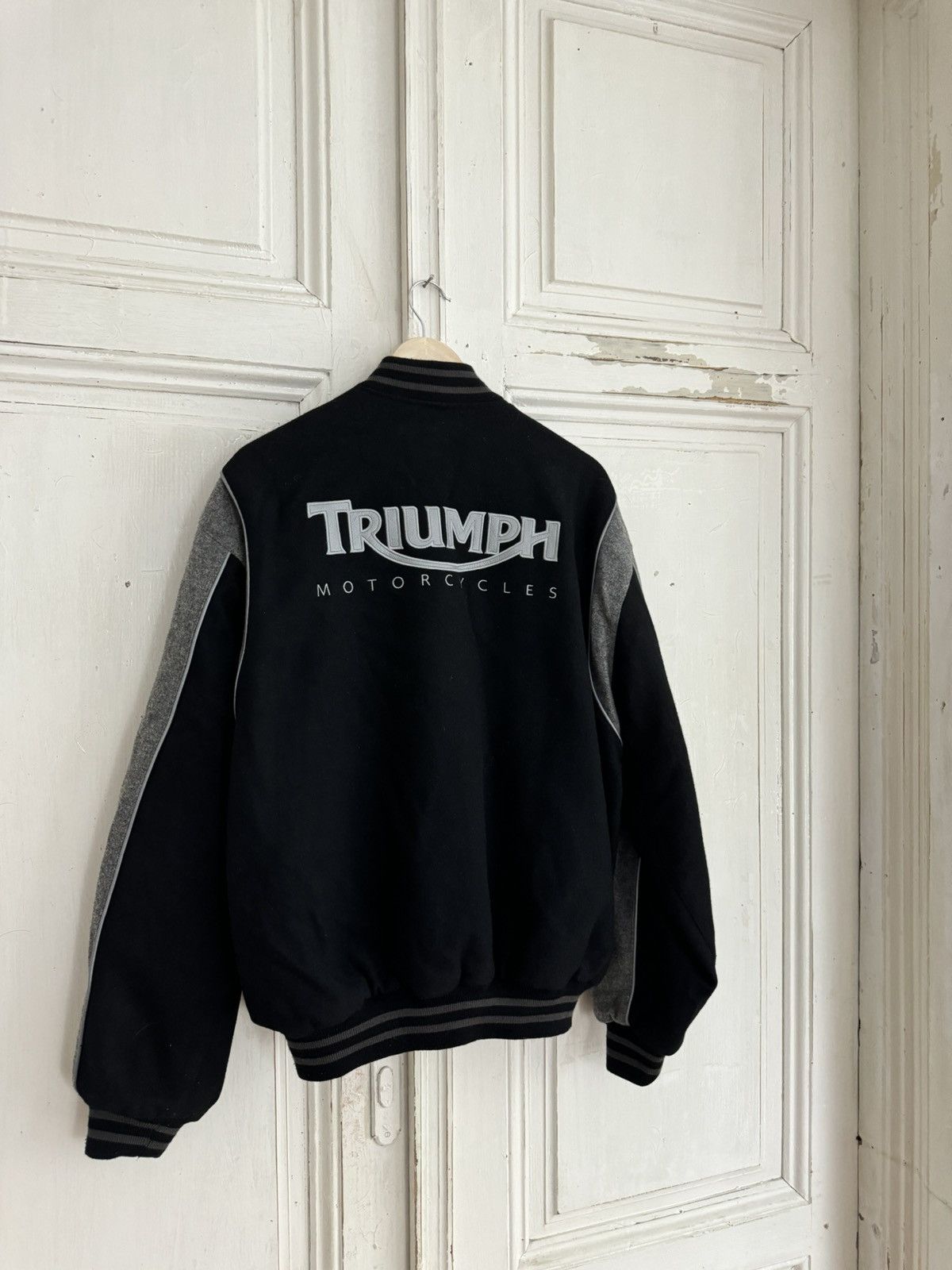 Harley Davidson × Vintage Triumph Vintage Black Motorcycles Varsity Jacket Size US L / EU 52-54 / 3 - 3 Thumbnail