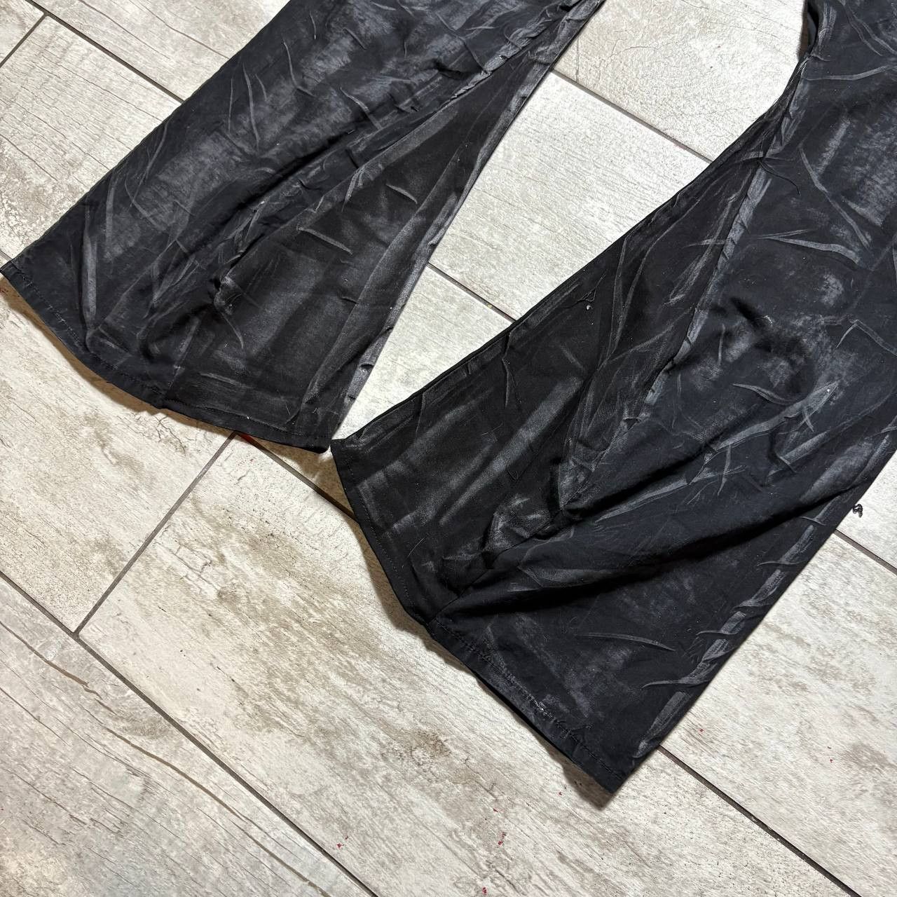 Japanese Brand Custom Black Baggy Distressed Jeans Painted Wide Leg Size US 31 - 6 Thumbnail