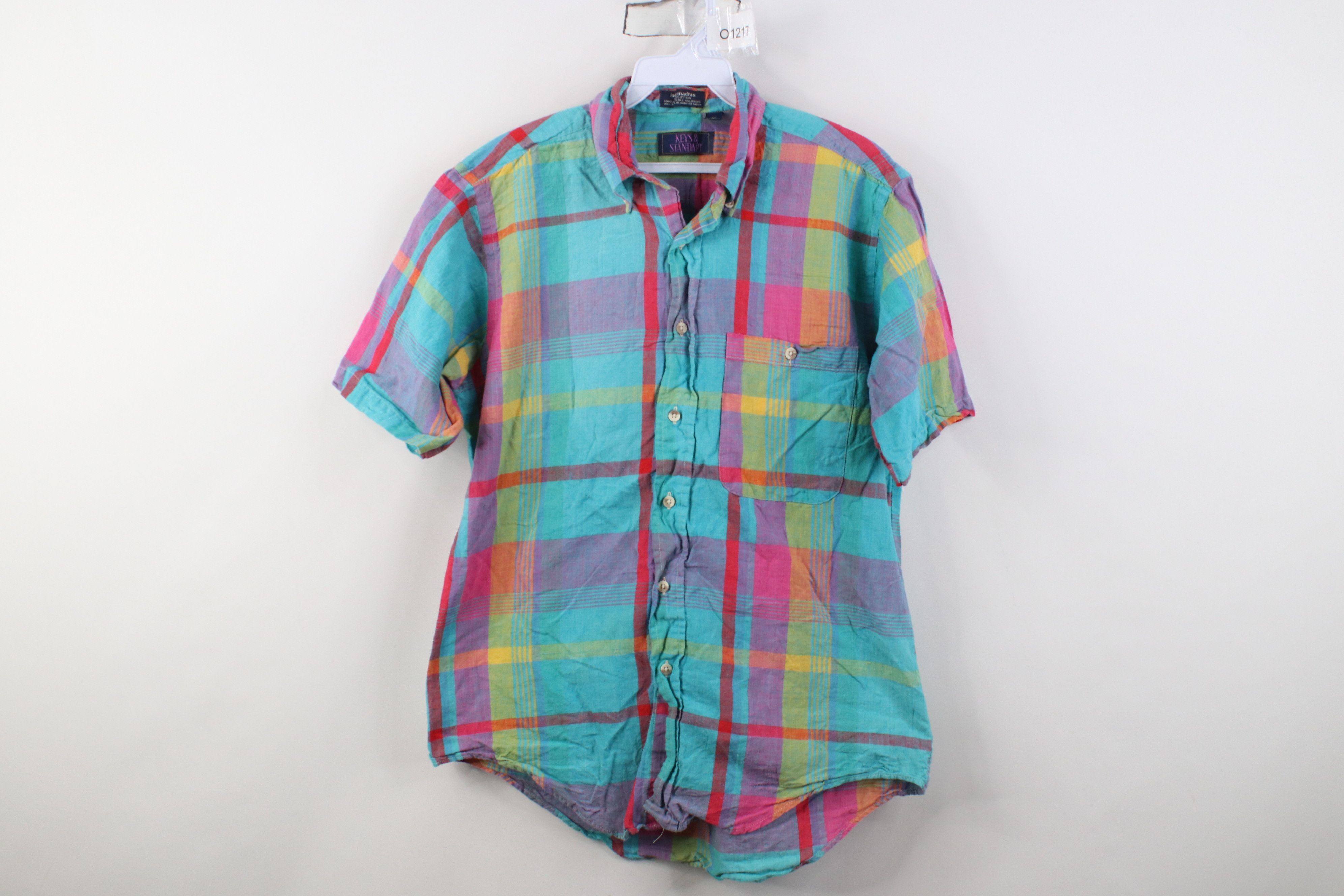 Vintage Vintage 90s Streetwear Madras Plaid Button Down Shirt Size US M / EU 48-50 / 2 - 1 Thumbnail