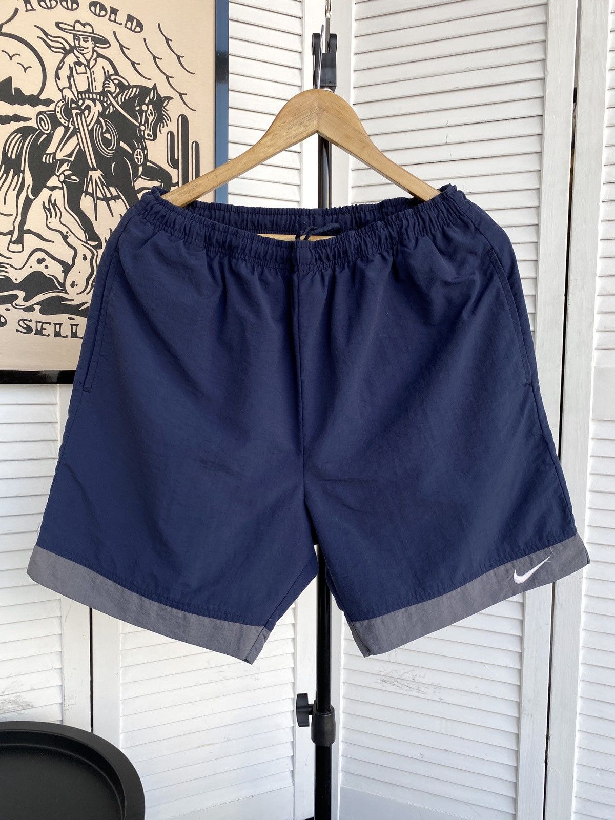 Nike × Vintage Nike Vintage 90s Solo Swoosh Nylon Retro Shorts Size US 34 / EU 50 - 3 Thumbnail