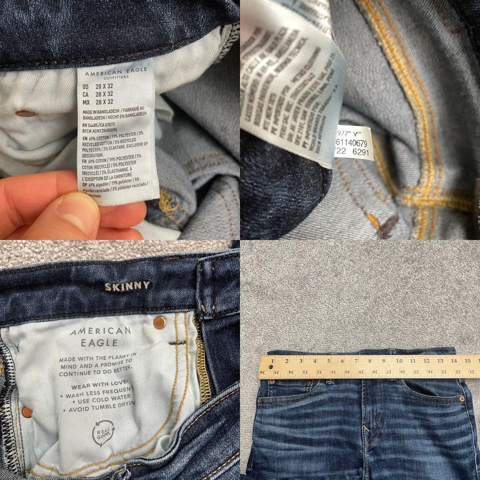 American Eagle Outfitters American Eagle Airflex + Temp Tech Slim Fit Denim Jeans Men 28x32 Dark Wash Blue Size US 28 / EU 44 - 8 Thumbnail