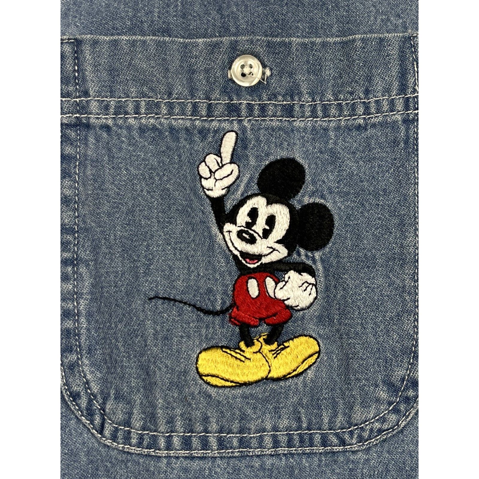 Disney VINTAGE Mickey Inc Shirt Denim 90s Button-Up Adult L Short Sleeve Blue Embroidered Mickey Pocket Size US L / EU 52-54 / 3 - 2 Thumbnail
