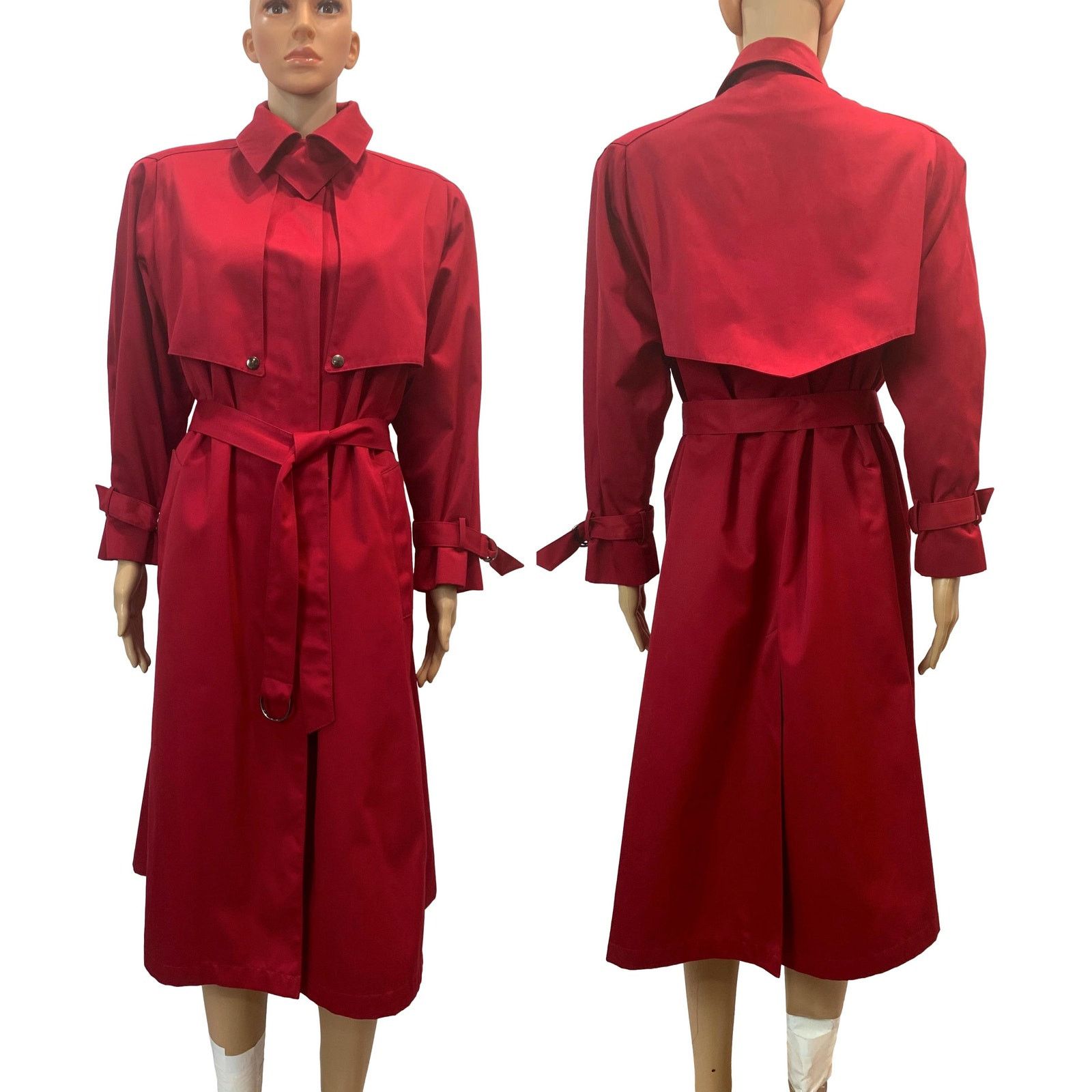 America Vintage 80s J.G. Hook RED Belted Trench Coat Union Made Capelet Snap Grailed