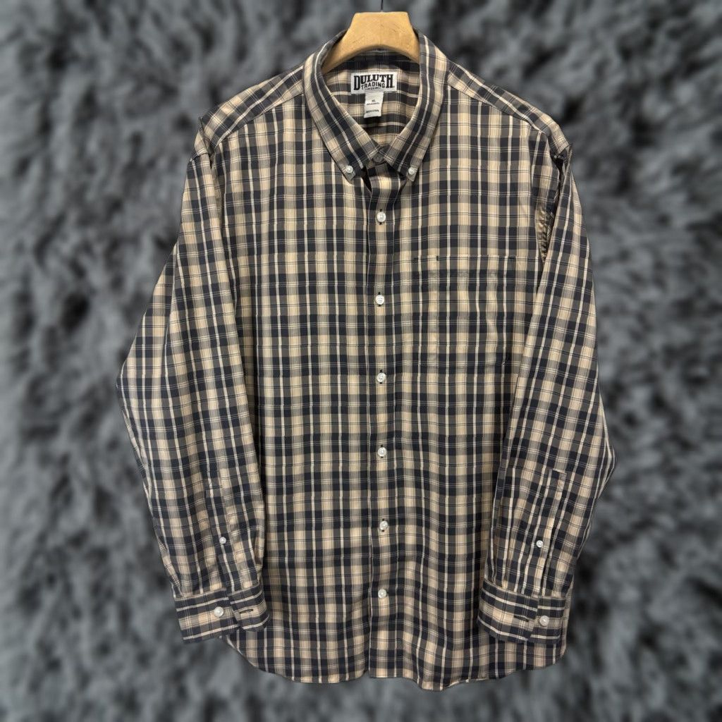 Vintage DULUTH Shirt Button-Up Mens XL Tan Grey Check Wrinkle Fighter Long Sleeve Casual Formal Size US XL / EU 56 / 4 - 1 Thumbnail