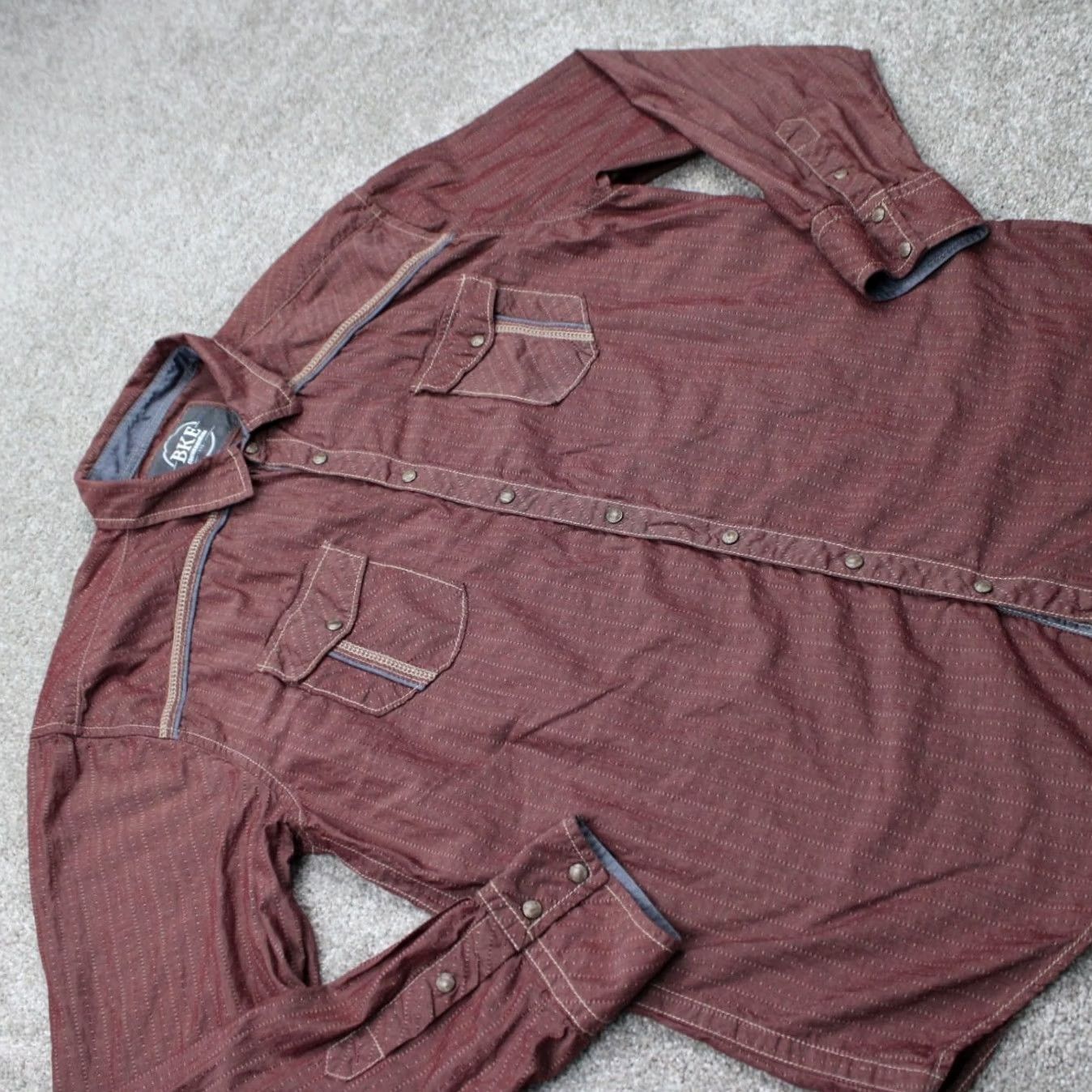 BKE BKE Pearl Snap Shirt Mens 2XL XXL Red Athletic Fit 100% Cotton Long Sleeve Button-Up Collar Pockets Check Cowboy Western Pearl Snap Size US XXL / EU 58 / 5 - 7 Thumbnail
