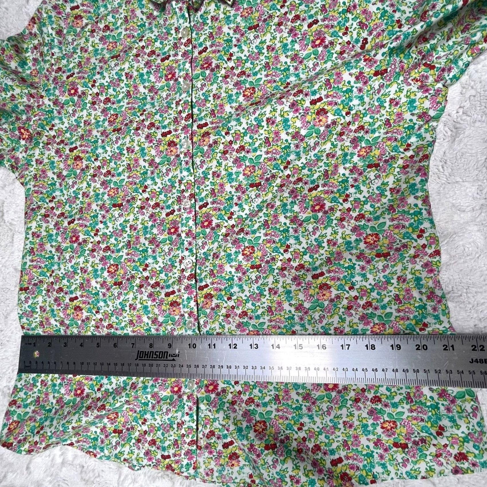 Lands' End Lands' End Women's Button Down Floral Top Long Sleeve Cotton Green Sz 14 Size XL / US 12-14 / IT 48-50 - 7 Thumbnail
