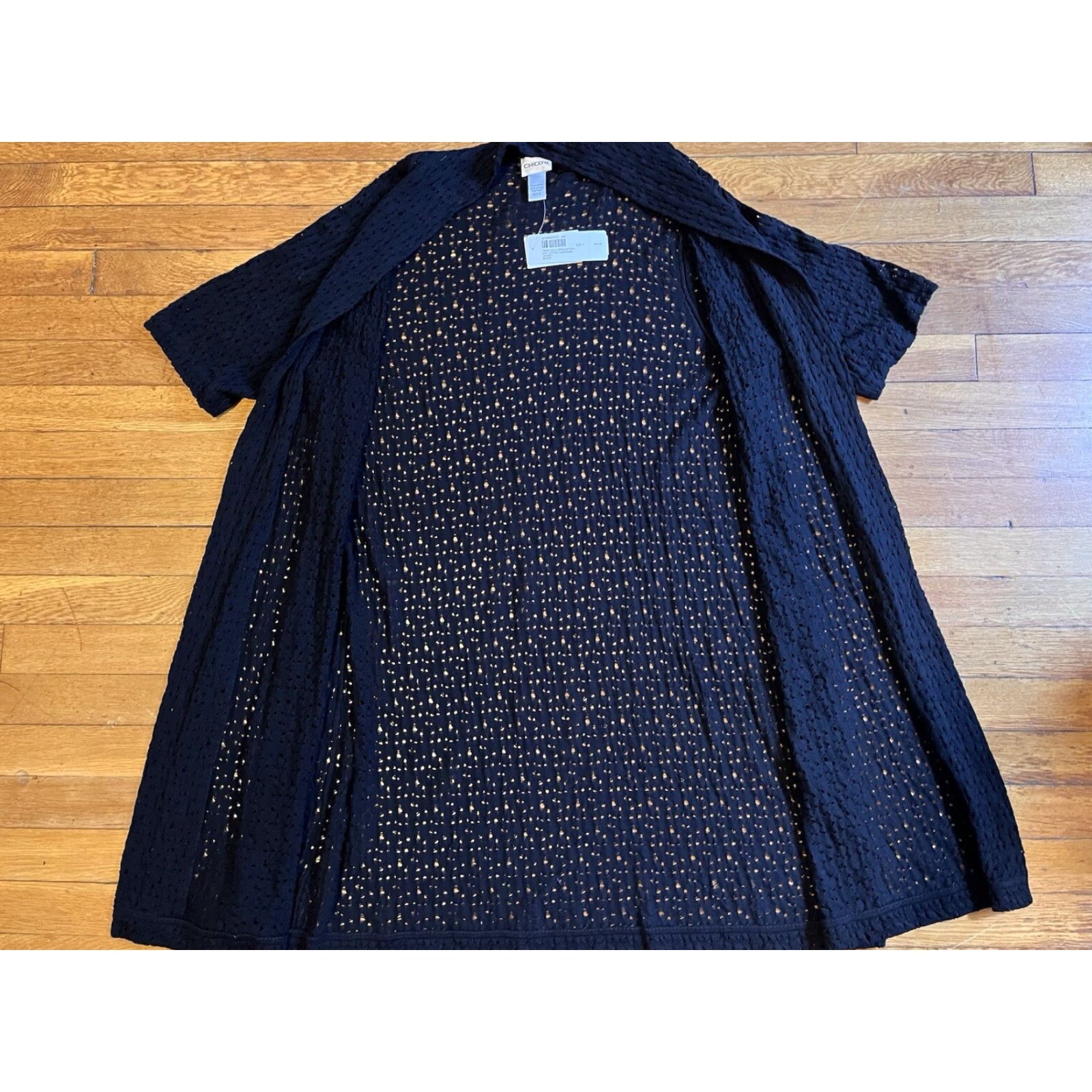 Vintage VINTAGE Chico’s Crochet Long Sweater Cardigan Women’s XL Black Open-Knit Short Sleeve Round Neck 100% Cotton Size XL / US 12-14 / IT 48-50 - 6 Thumbnail