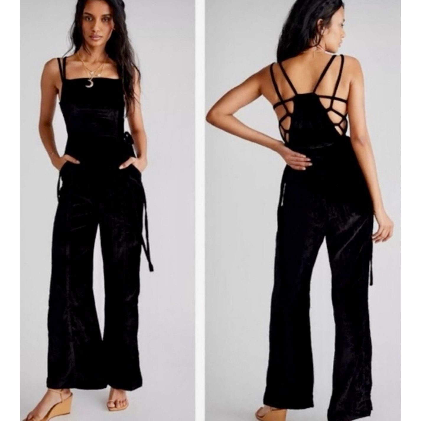 Free People Free People 90s Forever Overalls Crushed Velvet Black size M Size 30" / US 8 / IT 44 - 3 Thumbnail