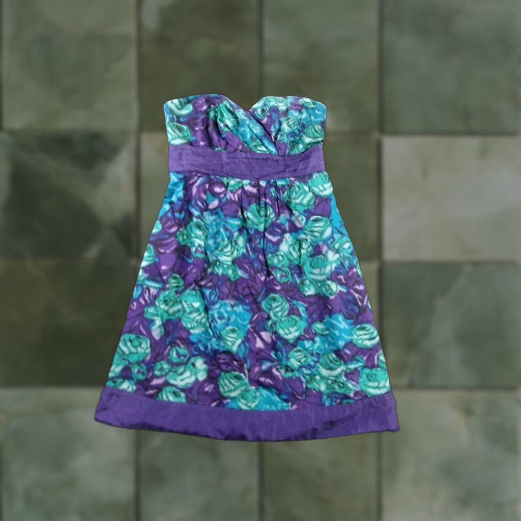Soeur Moulinette Soeurs Dress Strapless Floral Cocktail Knee Length Purple Womens 8 Size M / US 6-8 / IT 42-44 - 1 Thumbnail
