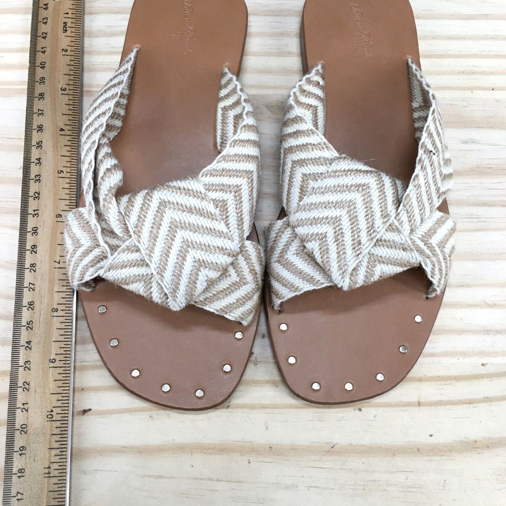 Vintage Universal Thread Sandals Slide Womens 7 Beige Fabric Louise Knotted Slip On Size US 7 / IT 37 - 6 Thumbnail