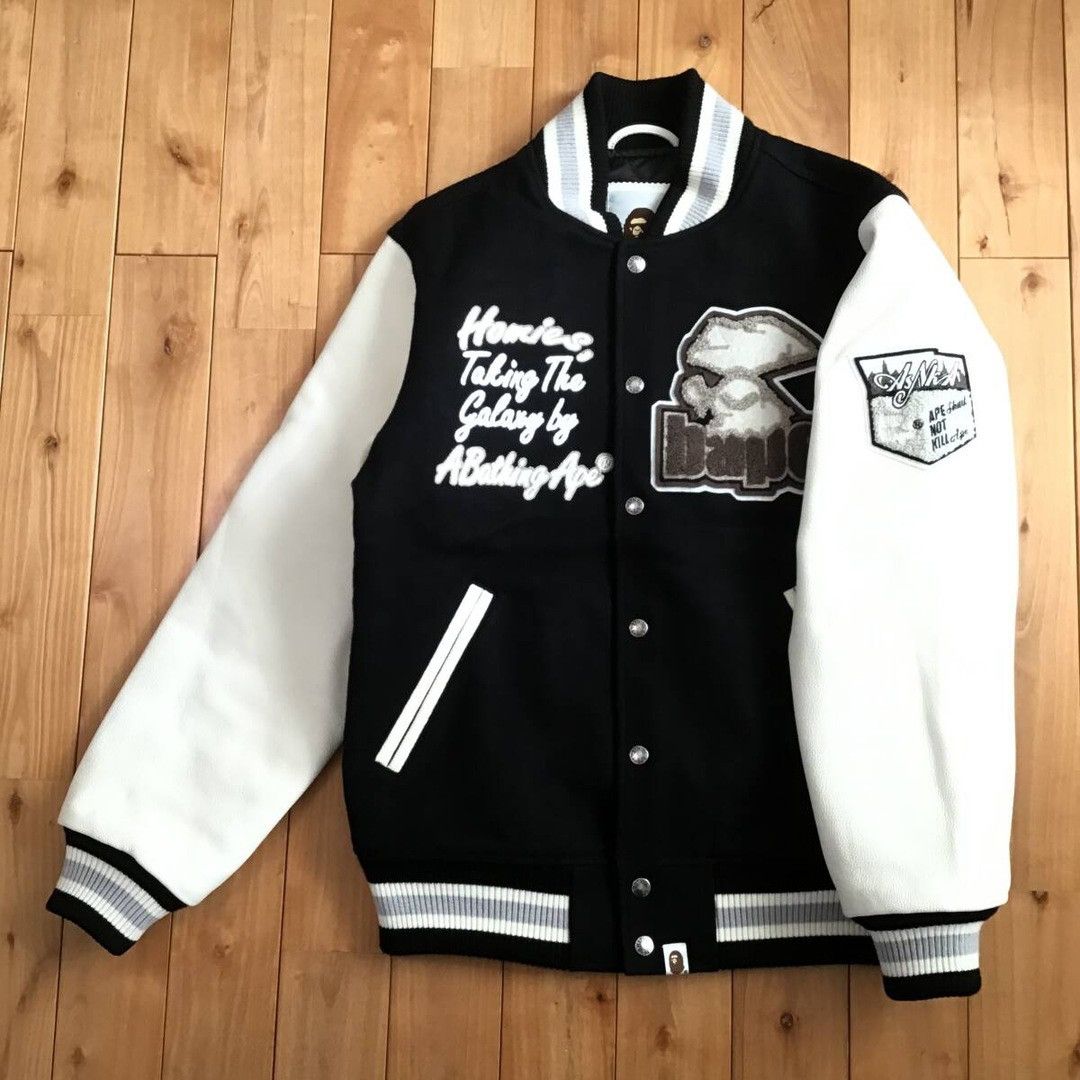Bape BAPE LOGO Leather Sleeve Varsity Jacket a bathing ape Size US S / EU 44-46 / 1 - 2 Thumbnail