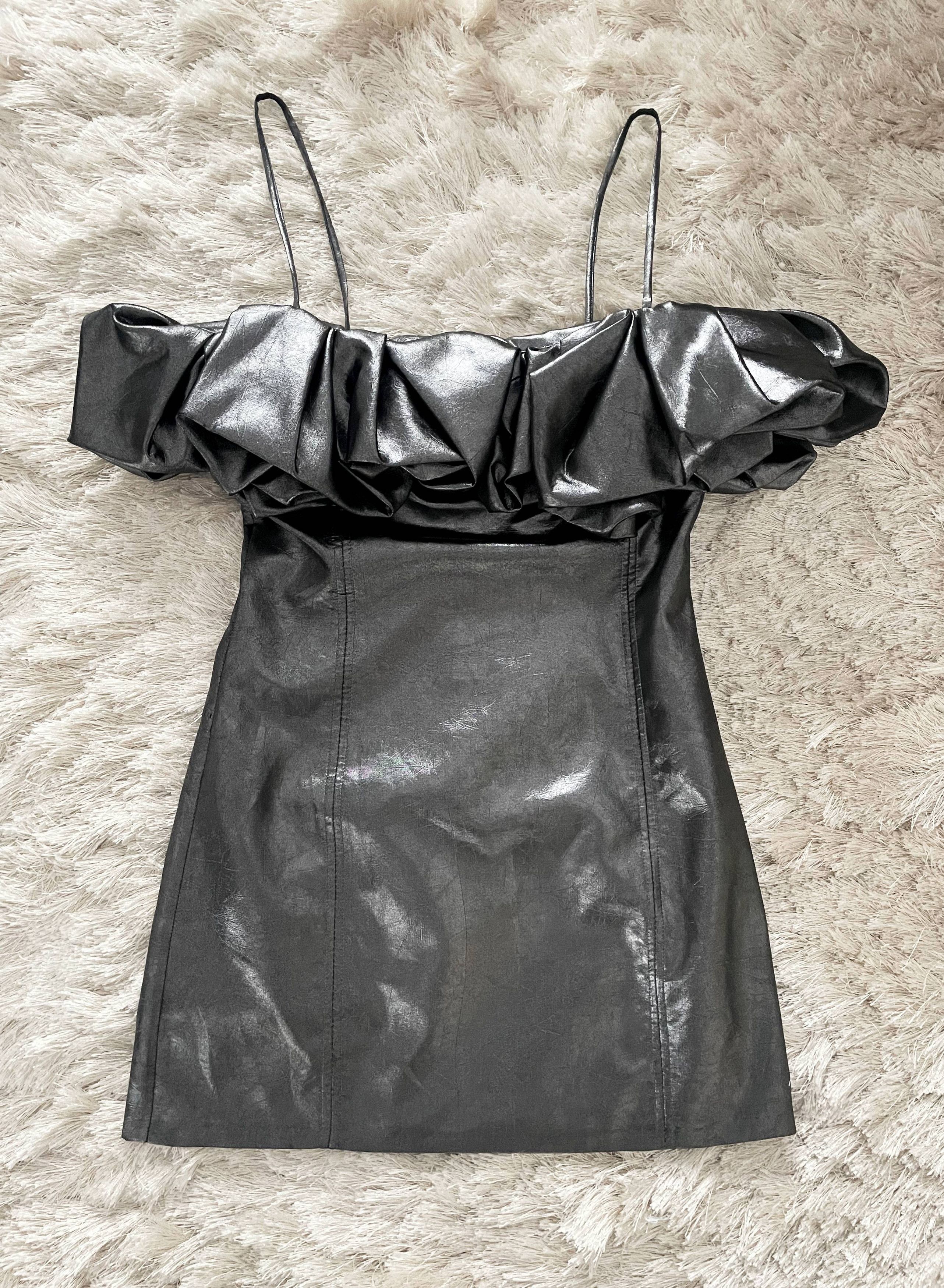 Zara ZARA metallic cocktail dress S / 4 silver simple draped Size S / US 4 / IT 40 - 4 Thumbnail
