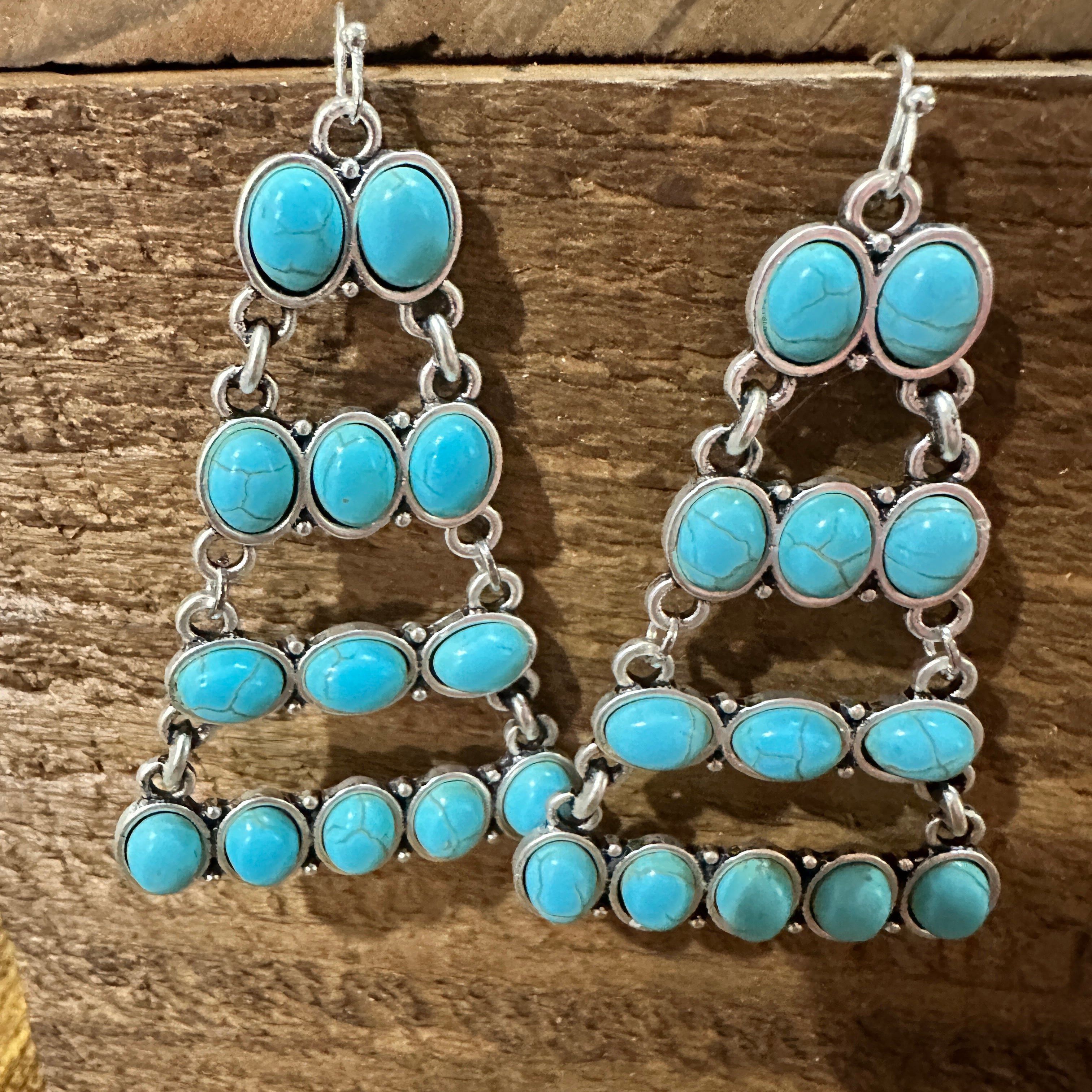 Other Stylish 724578 Turquoise Earrings 2.5 Inches Long Size ONE SIZE - 3 Thumbnail